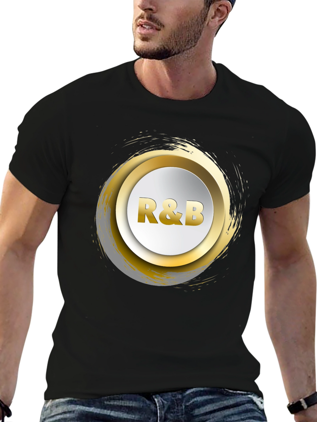 R&B Graphic Tee - Gold Accent Black T-Shirt