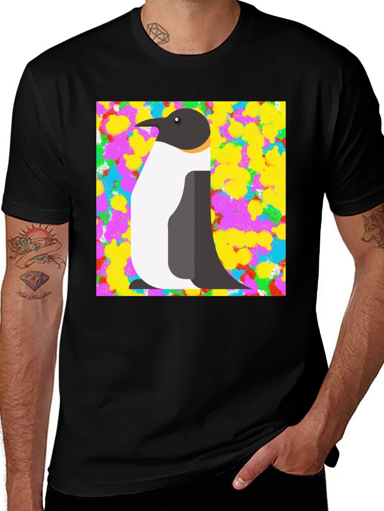 Penguin Graphic Print Black T-Shirt