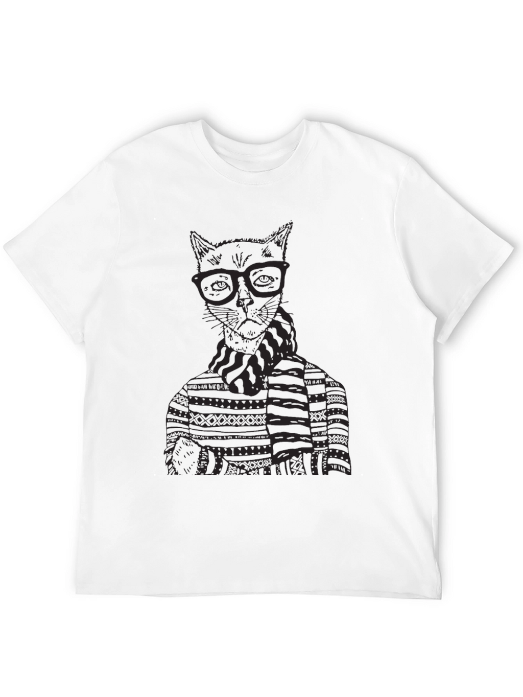 Cat in Glasses Graphic T-Shirt - Black