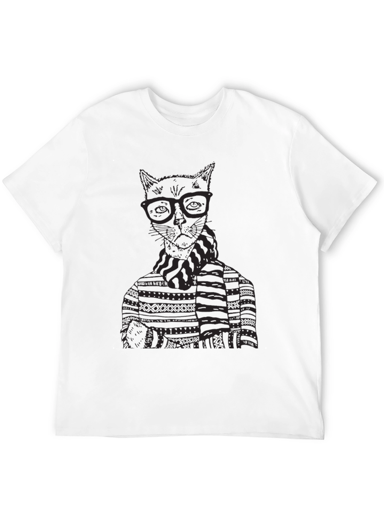 Cat in Glasses Graphic T-Shirt - Black