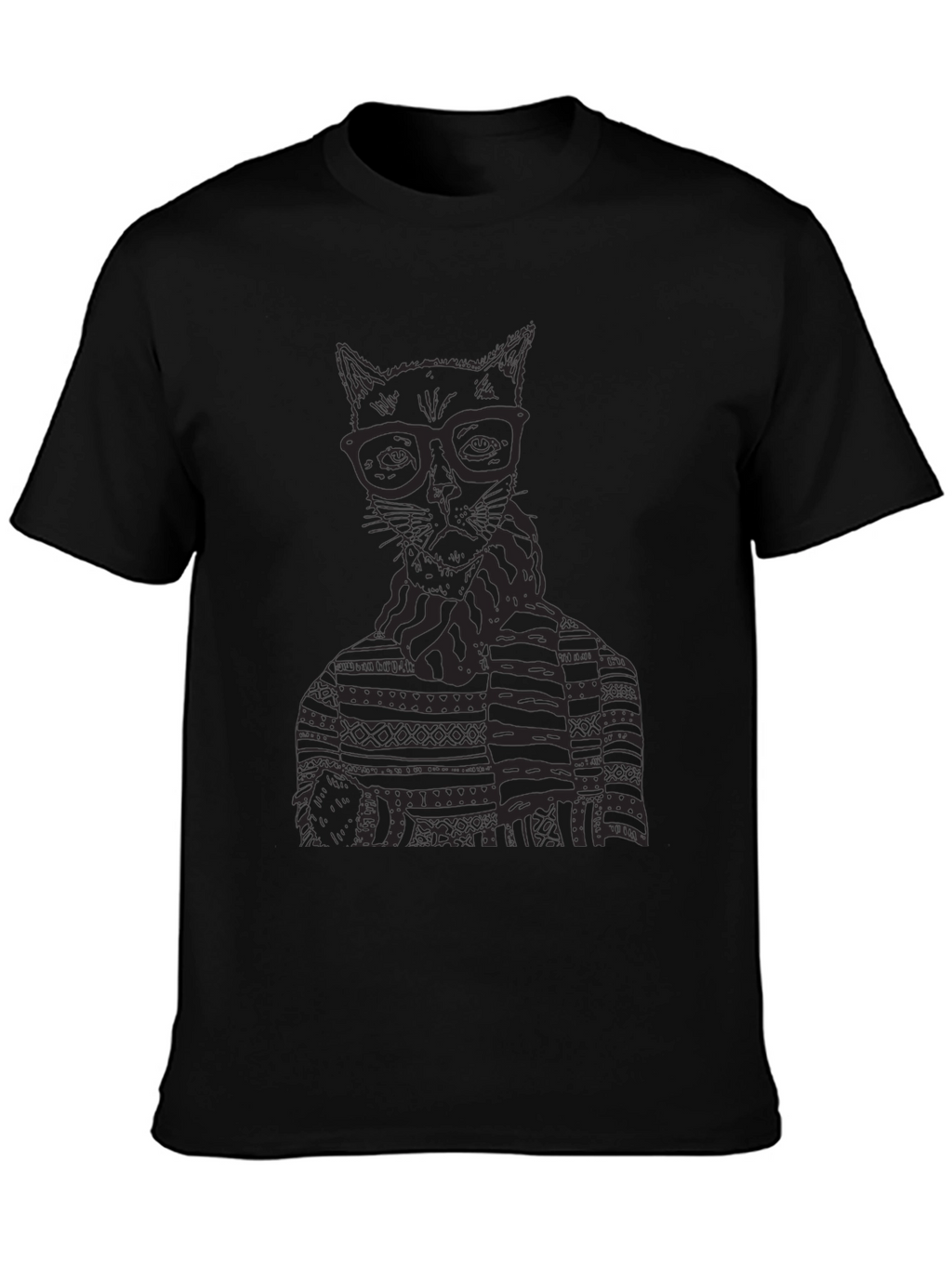 Cat in Glasses Graphic T-Shirt - Black