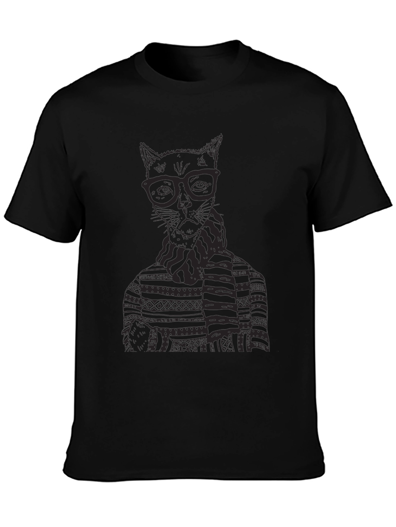Cat in Glasses Graphic T-Shirt - Black