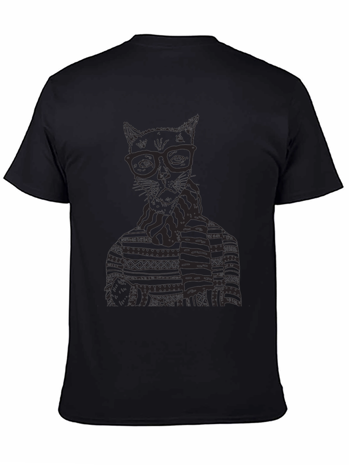 Cat in Glasses Graphic T-Shirt - Black