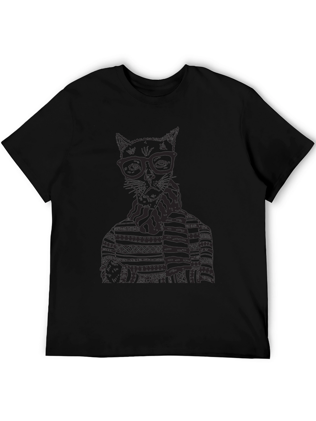 Cat in Glasses Graphic T-Shirt - Black