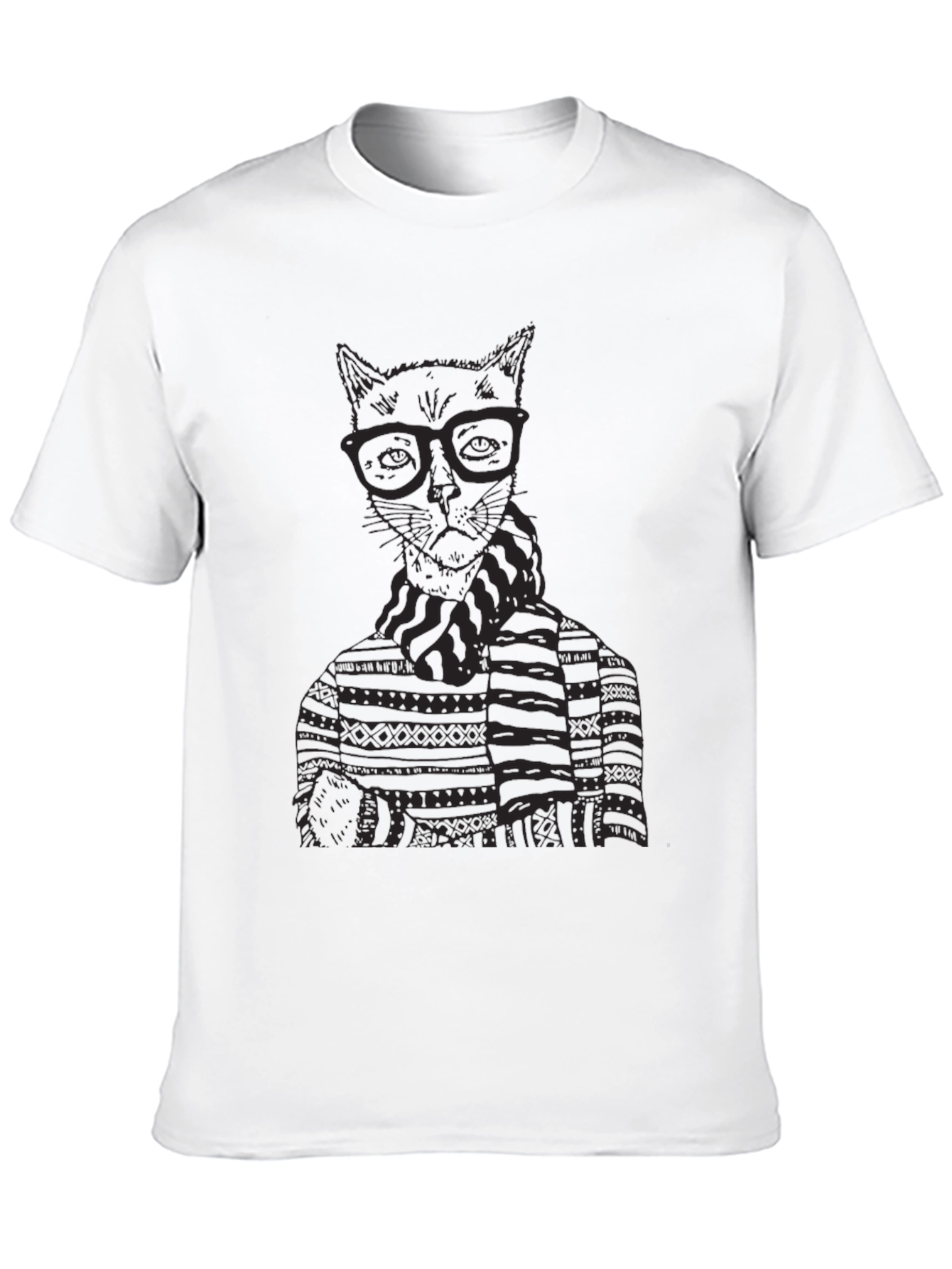Cat in Glasses Graphic T-Shirt - Black