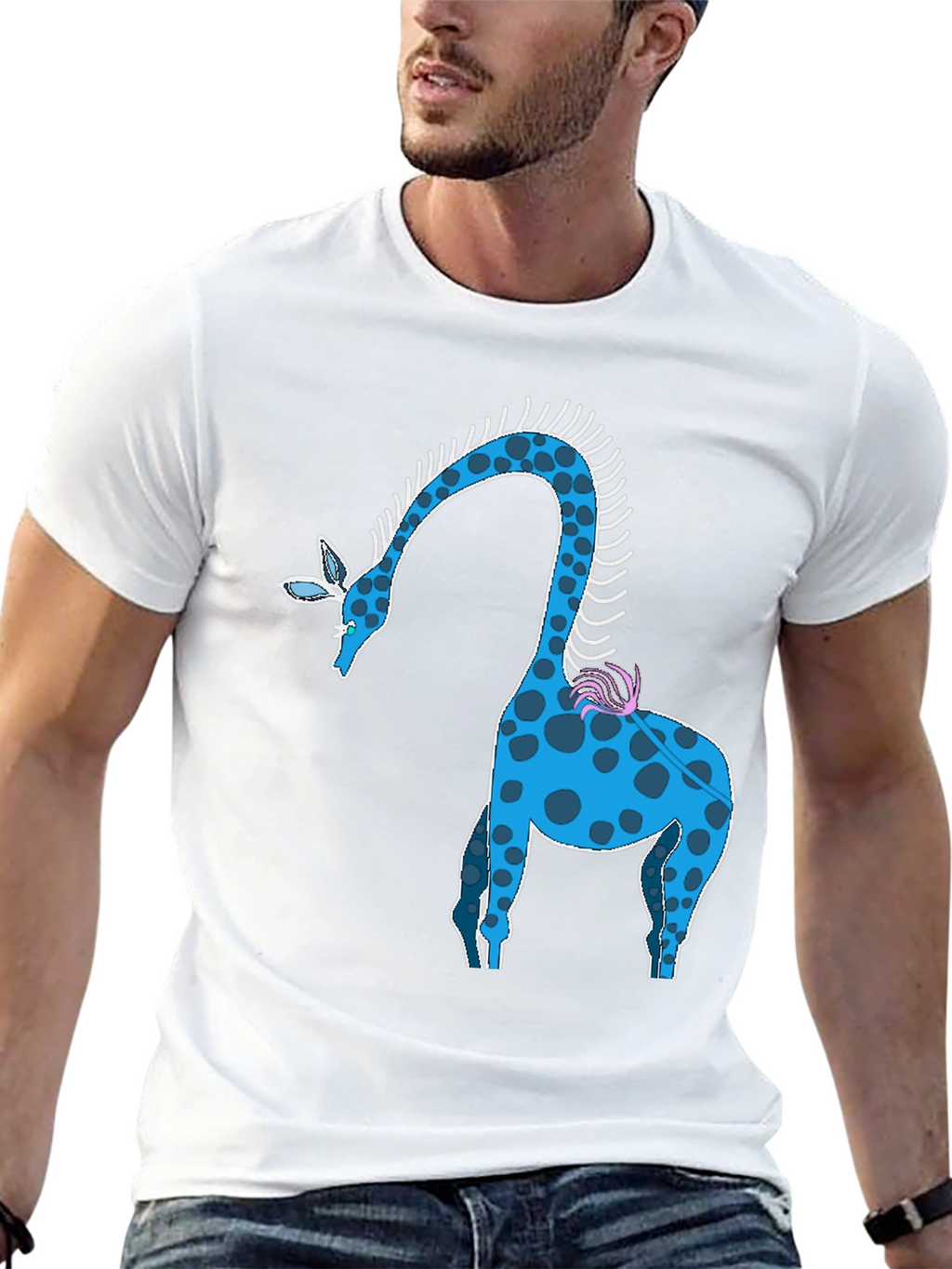 Blue Giraffe Graphic Tee - Unique Animal Design T-Shirt