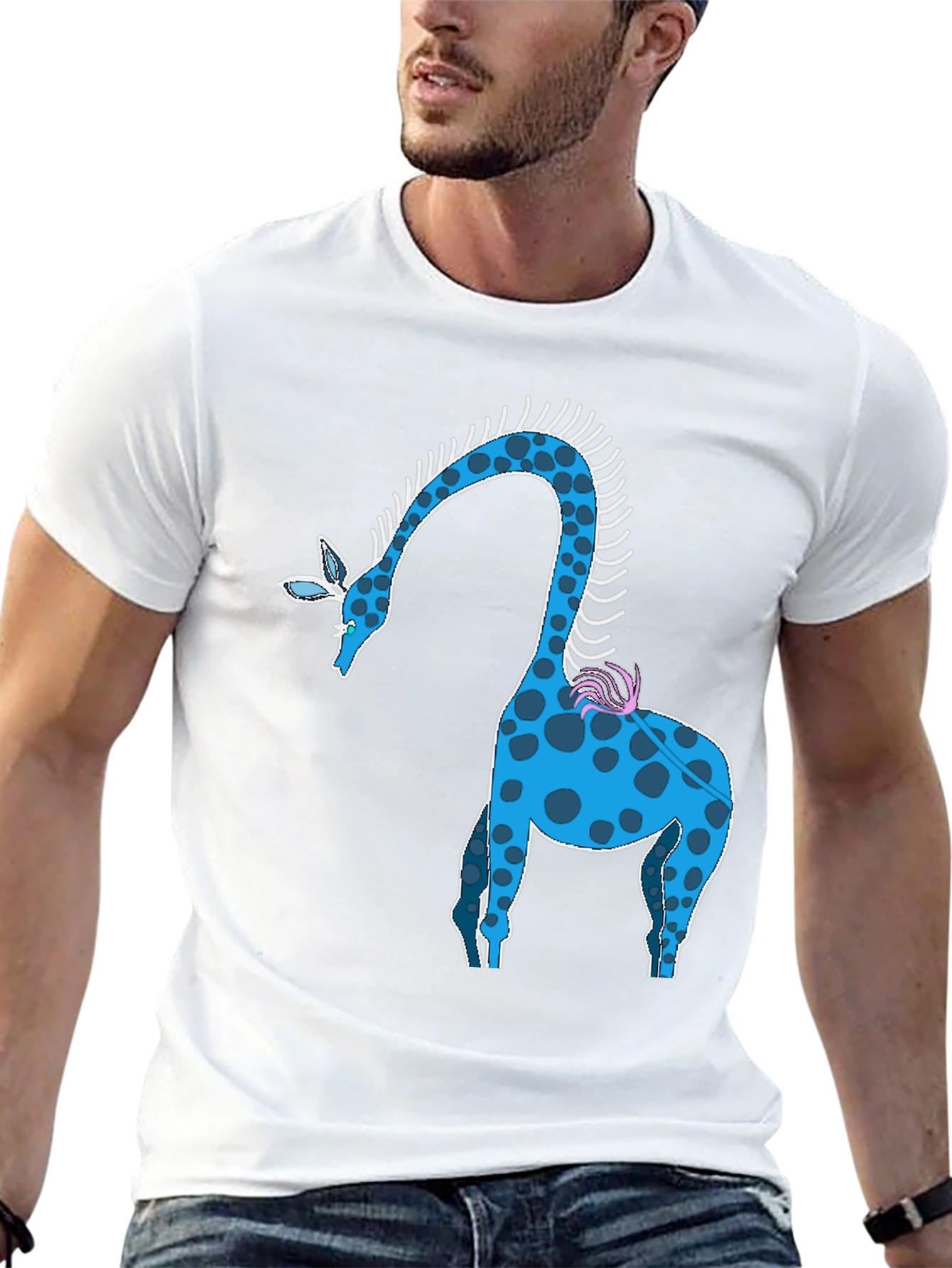 Blue Giraffe Graphic Tee - Unique Animal Design T-Shirt