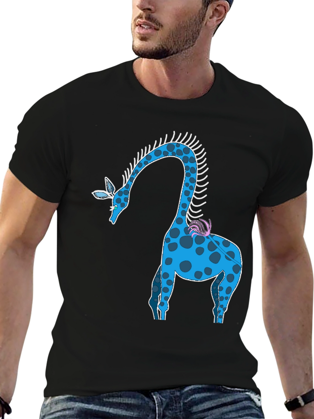 Blue Giraffe Graphic Tee - Unique Animal Design T-Shirt