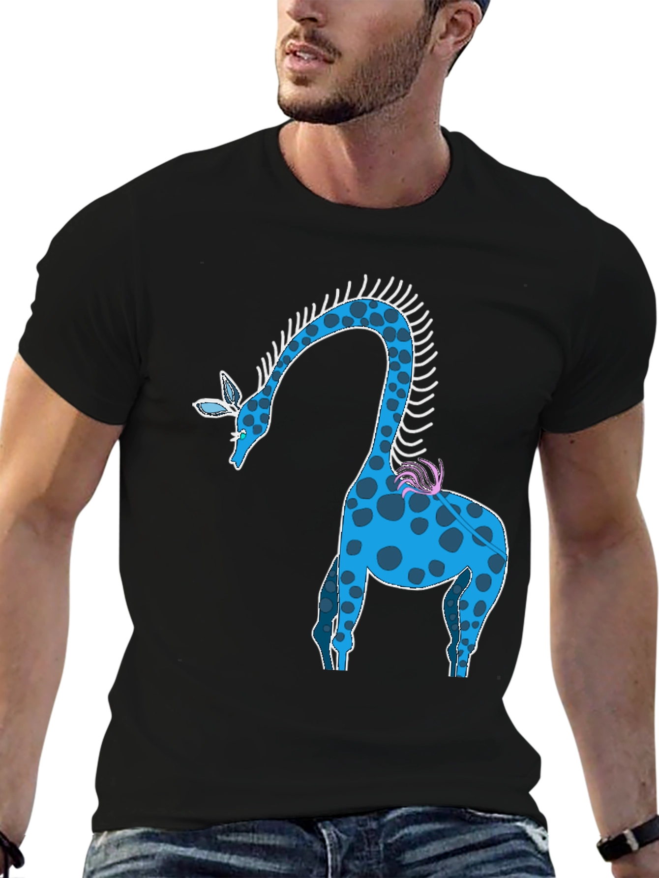Blue Giraffe Graphic Tee - Unique Animal Design T-Shirt