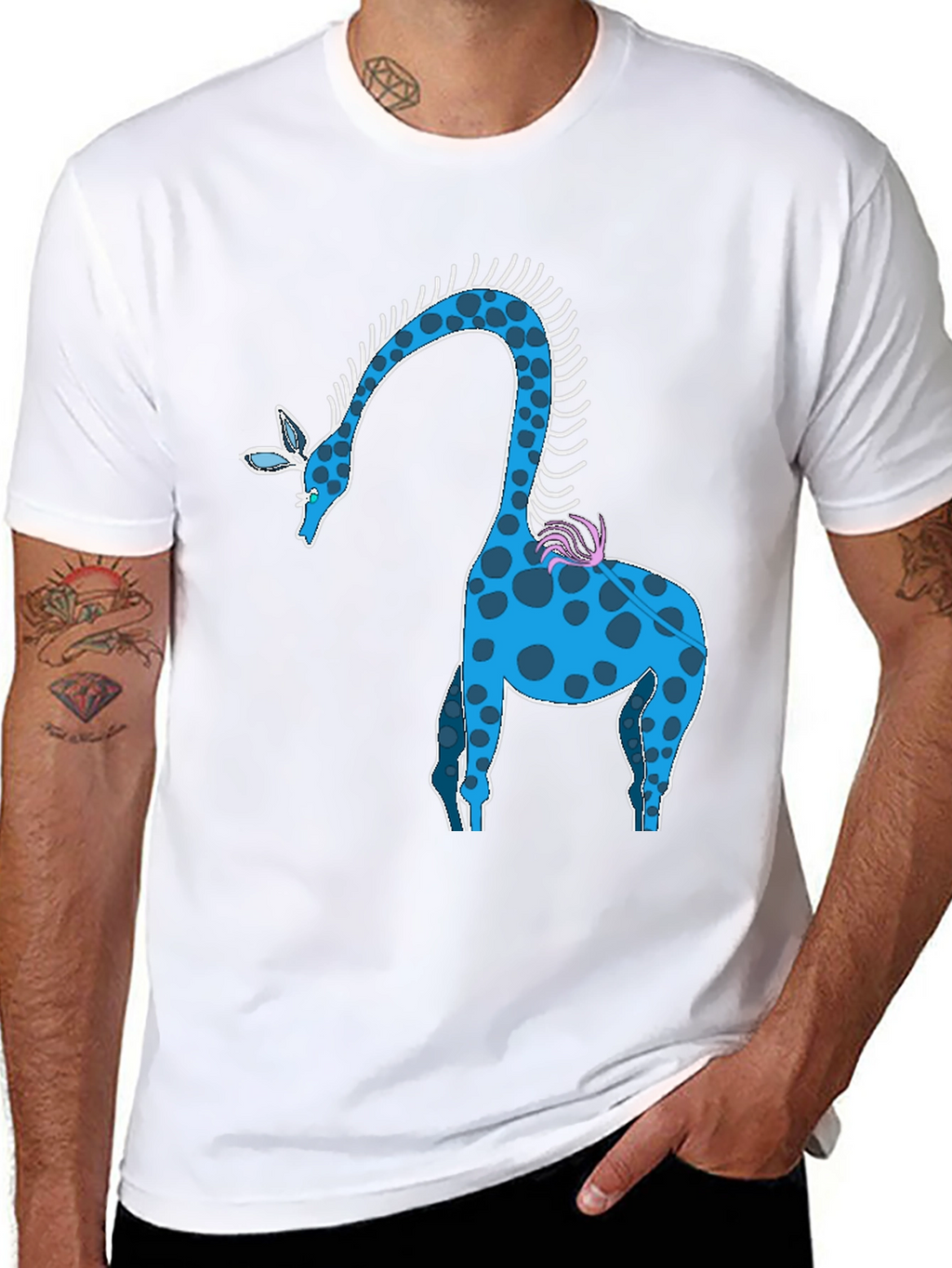 Blue Giraffe Graphic Tee - Unique Animal Design T-Shirt