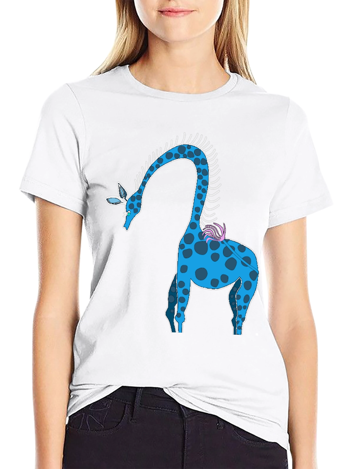 Blue Giraffe Graphic Tee - Unique Animal Design T-Shirt