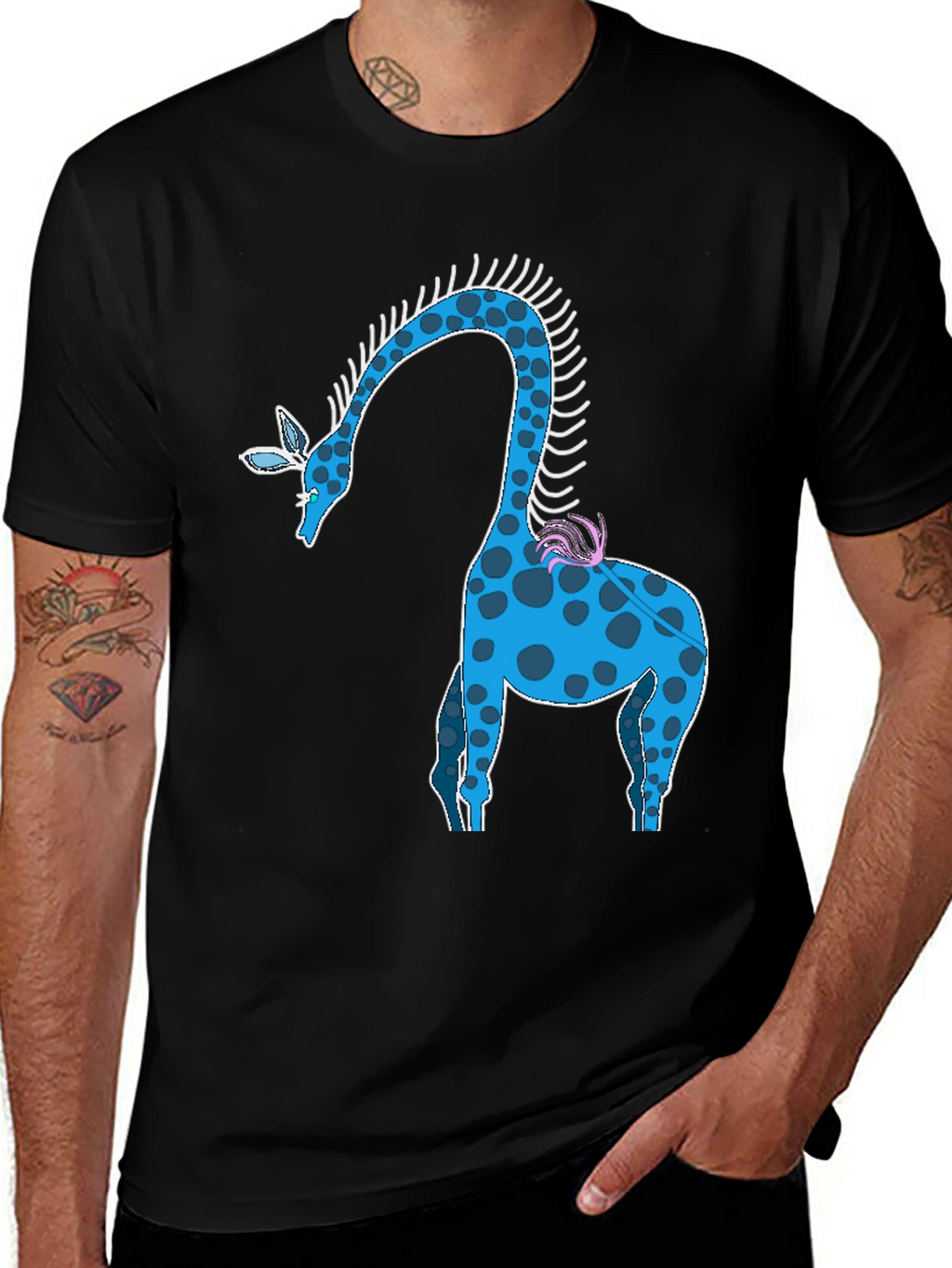 Blue Giraffe Graphic Tee - Unique Animal Design T-Shirt