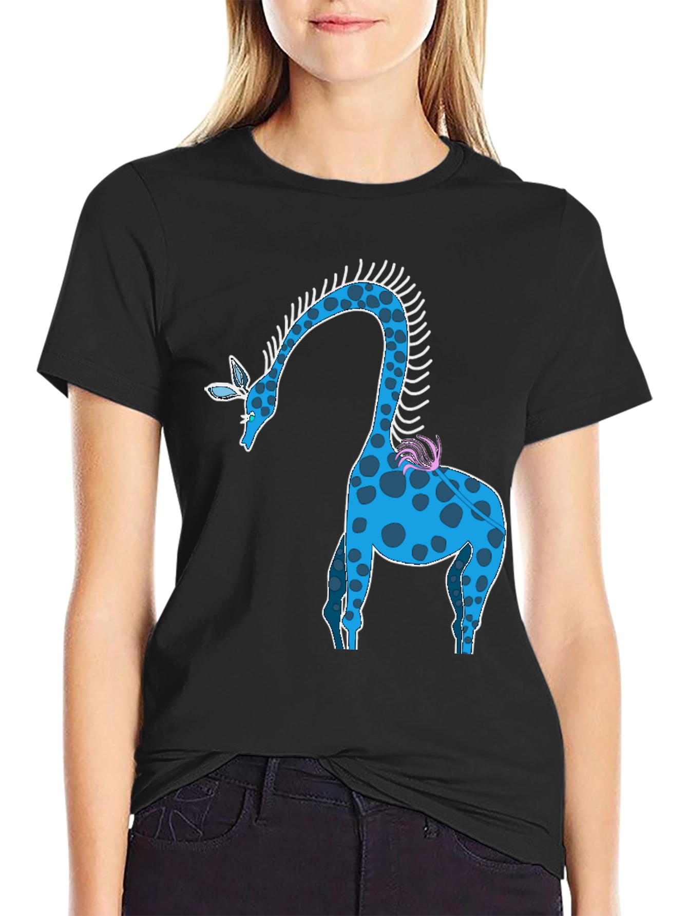 Blue Giraffe Graphic Tee - Unique Animal Design T-Shirt