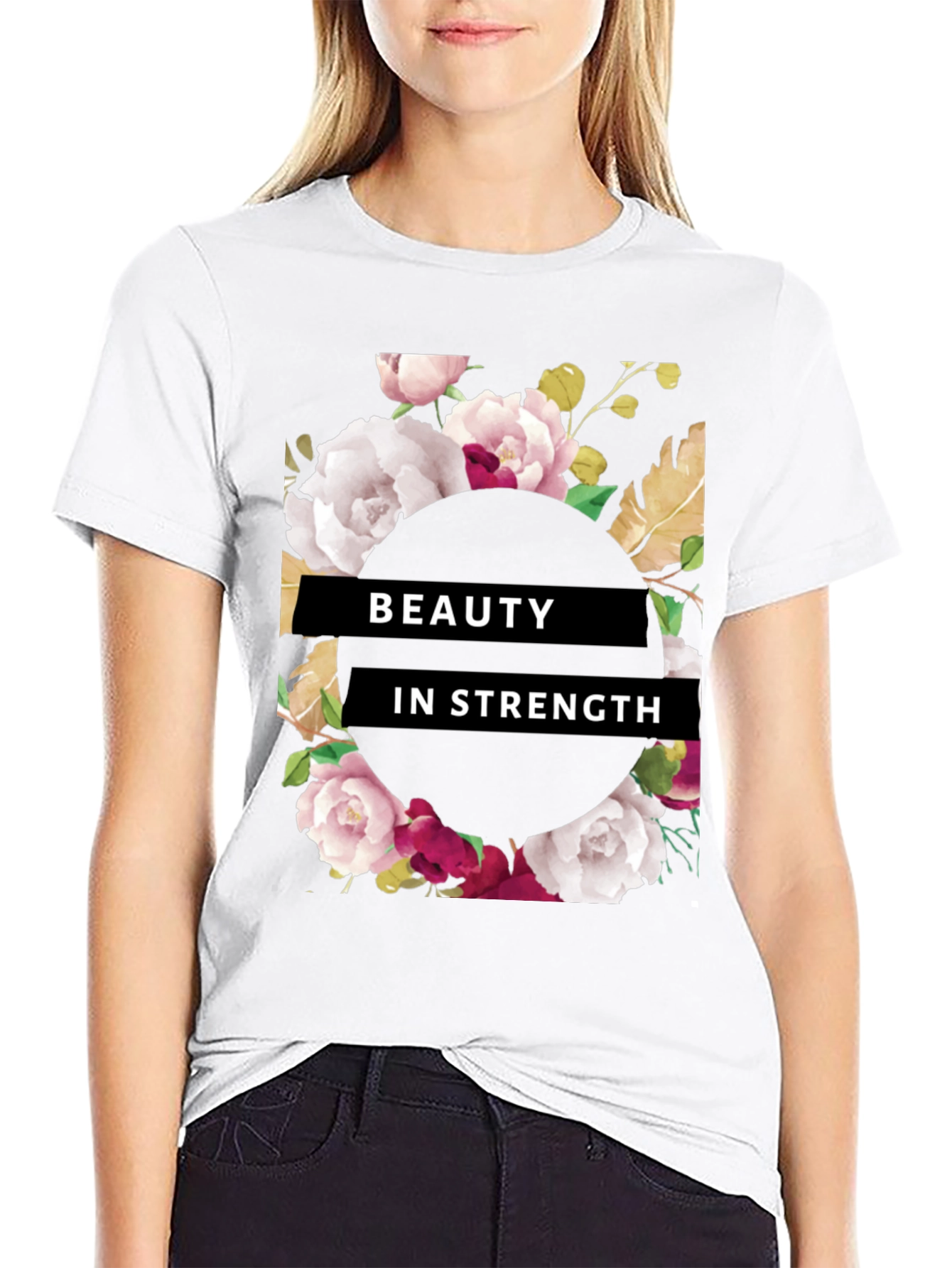 Beauty in Strength Floral Graphic Tee - Black