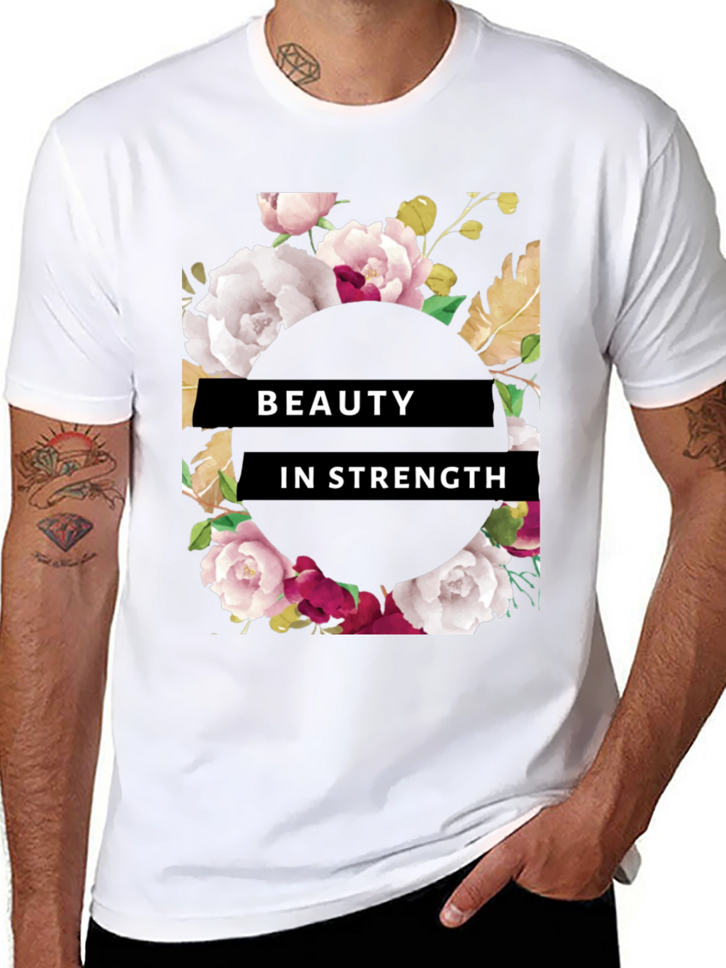 Beauty in Strength Floral Graphic Tee - Black