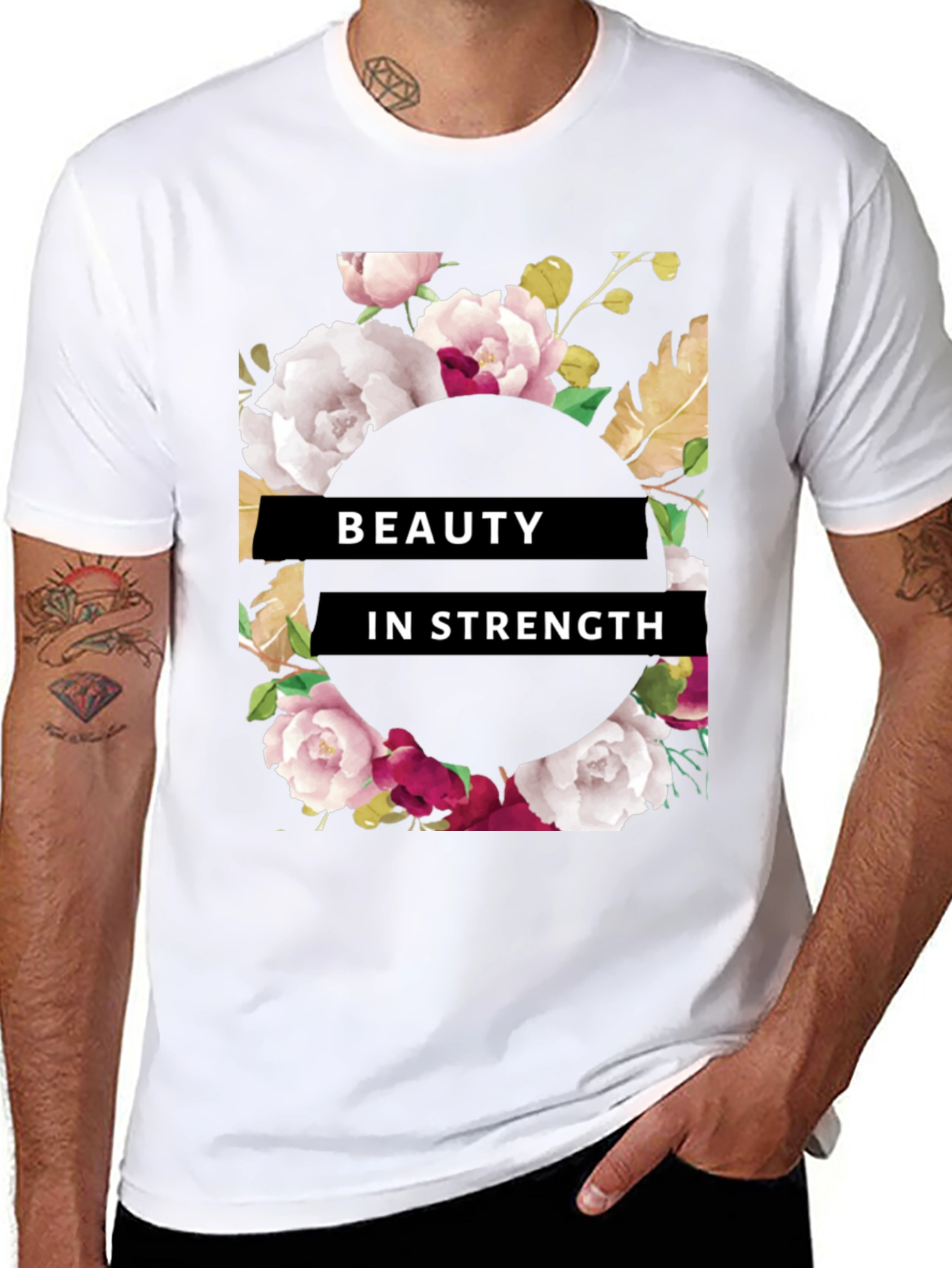 Beauty in Strength Floral Graphic Tee - Black