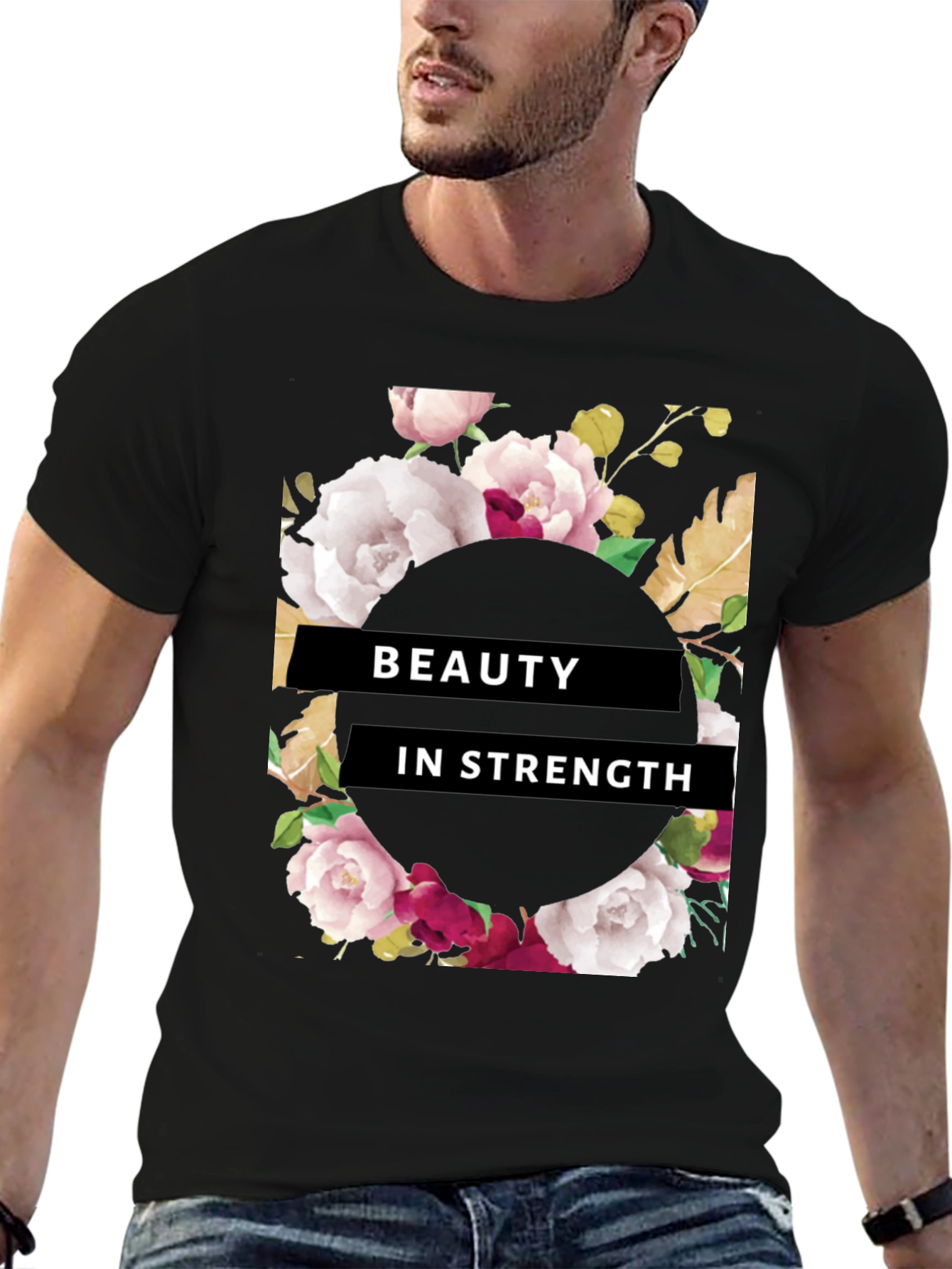Beauty in Strength Floral Graphic Tee - Black