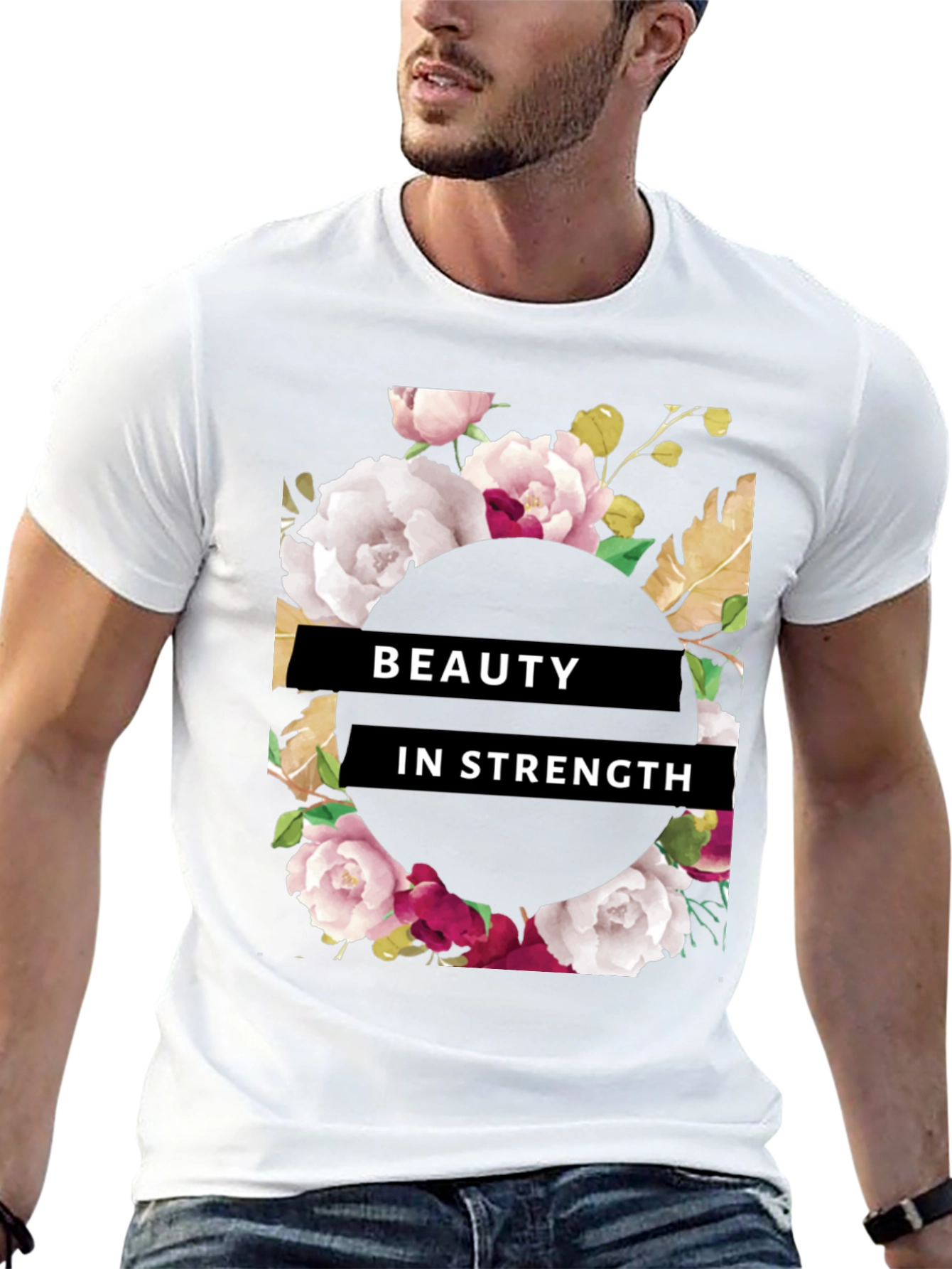 Beauty in Strength Floral Graphic Tee - Black