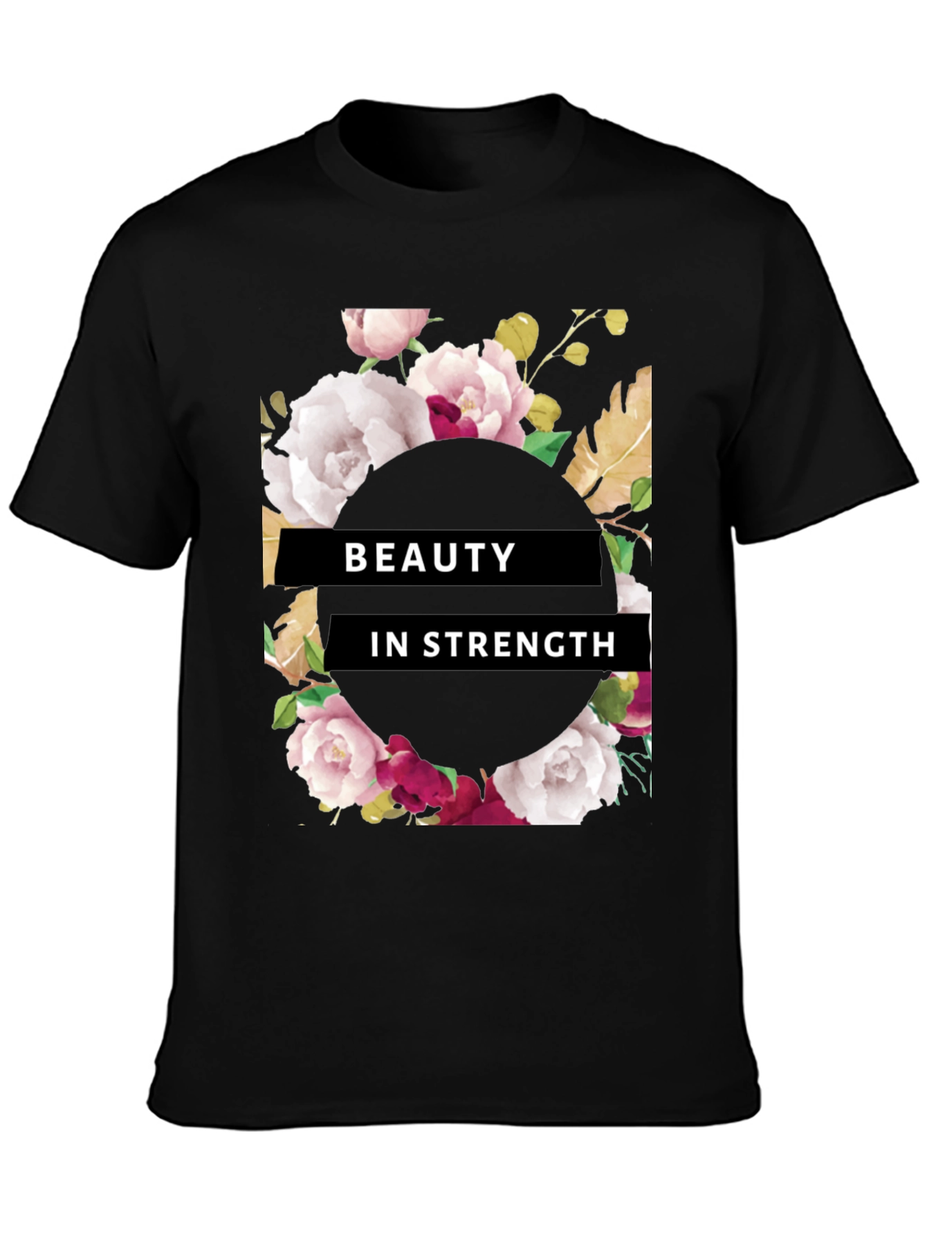 Beauty in Strength Floral Graphic Tee - Black