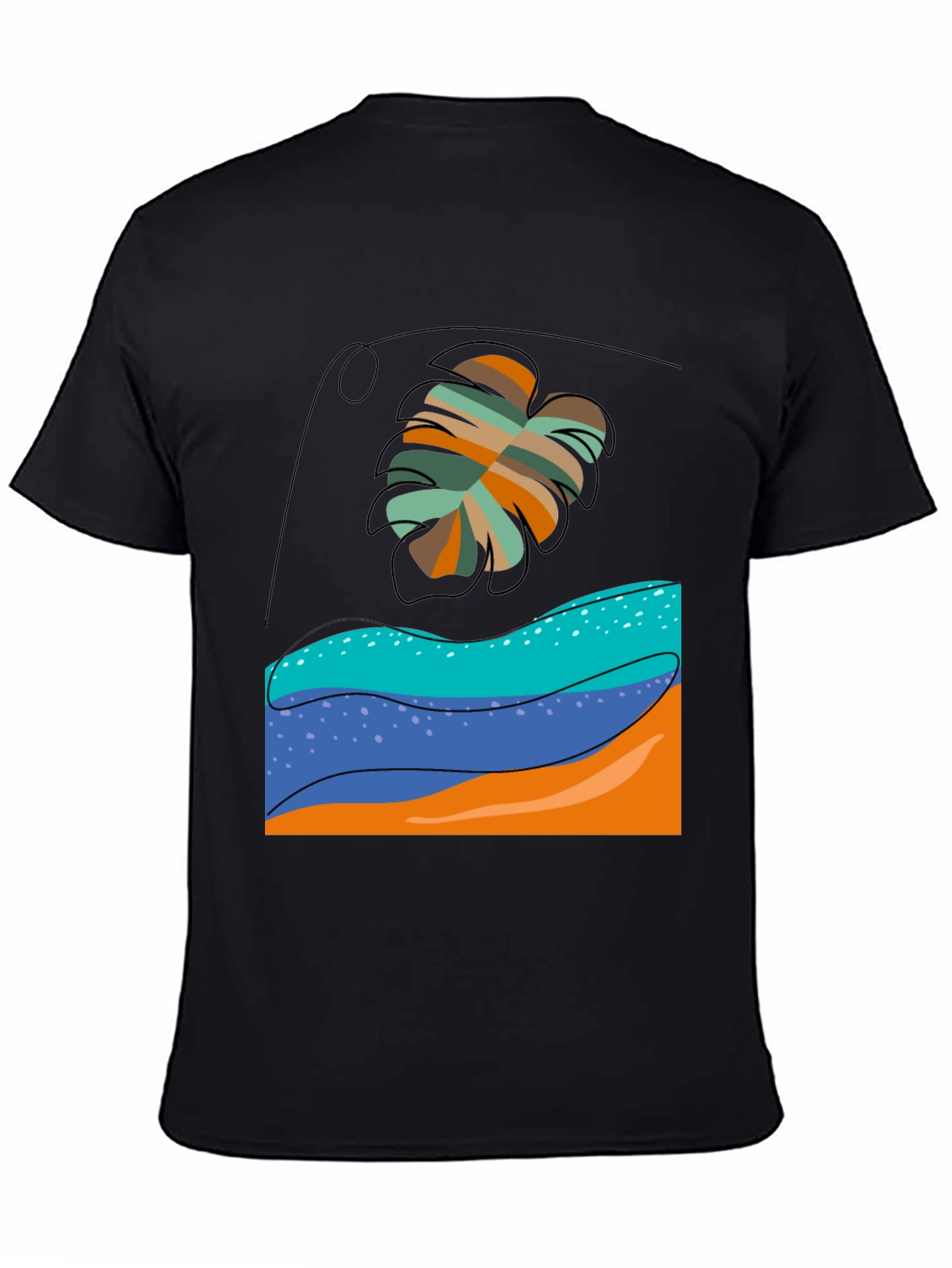 Tropical Leaf Graphic Tee - Black Casual T-Shirt