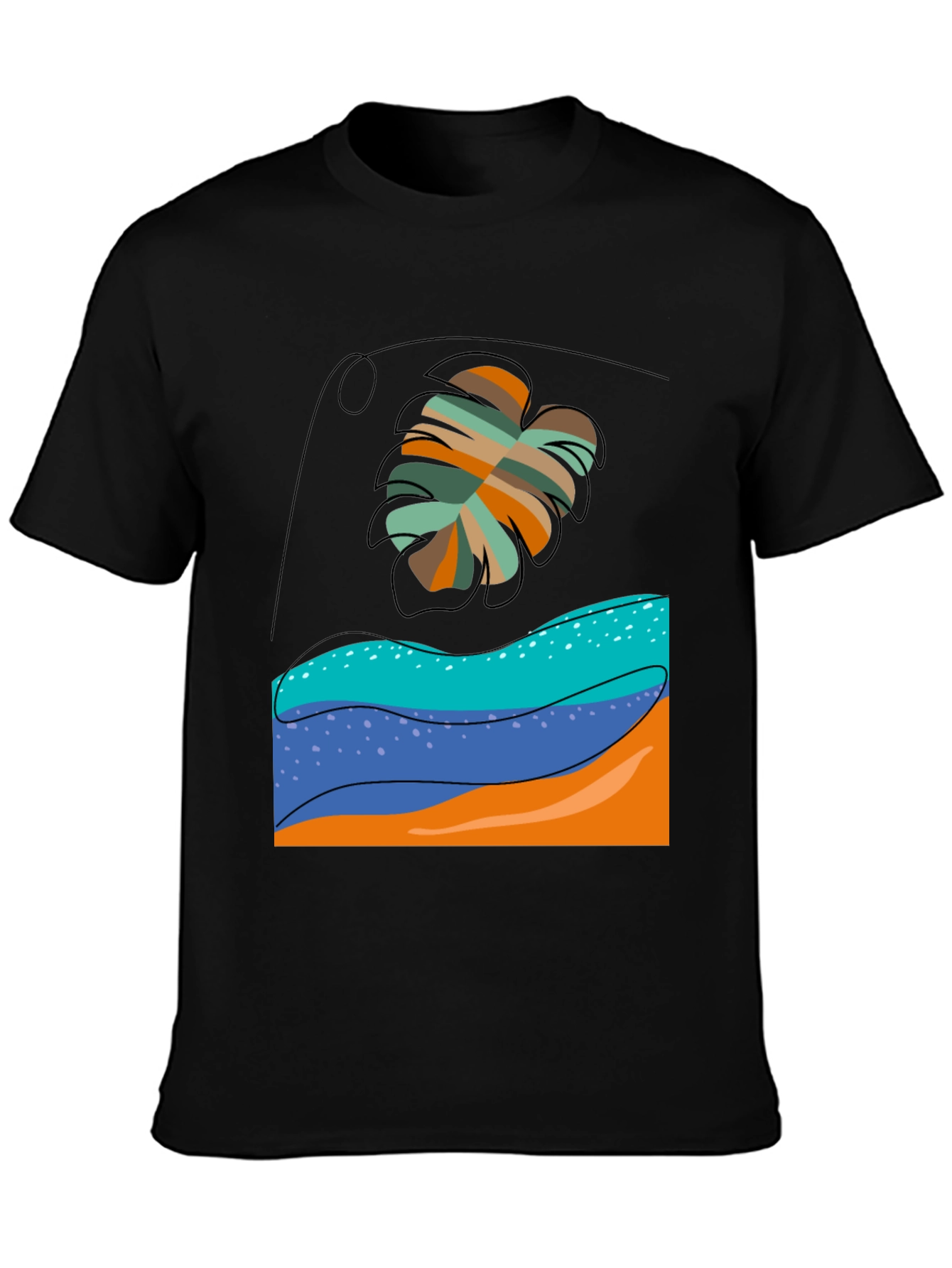 Tropical Leaf Graphic Tee - Black Casual T-Shirt