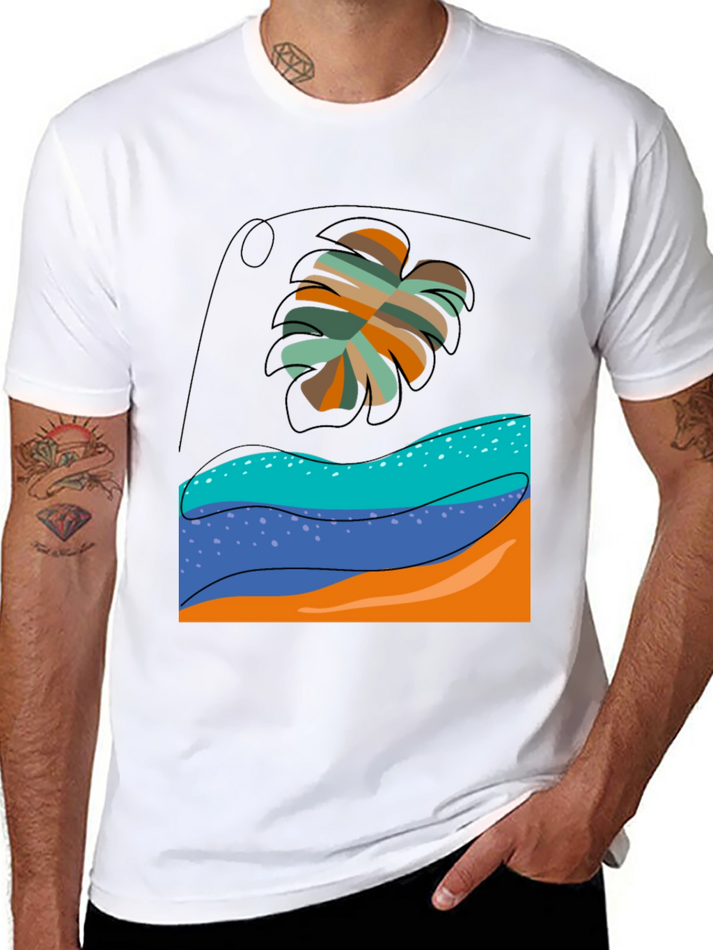 Tropical Leaf Graphic Tee - Black Casual T-Shirt