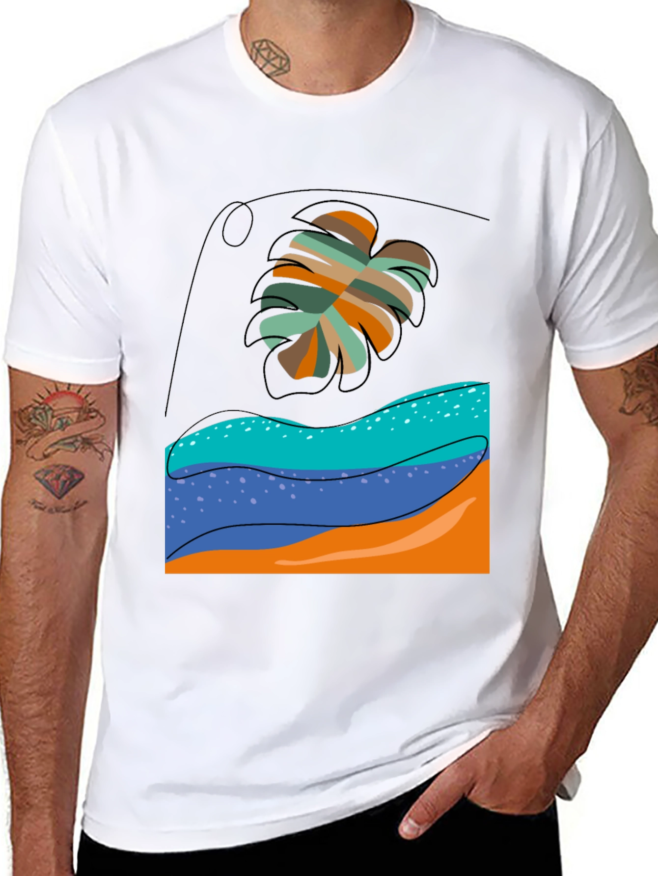 Tropical Leaf Graphic Tee - Black Casual T-Shirt