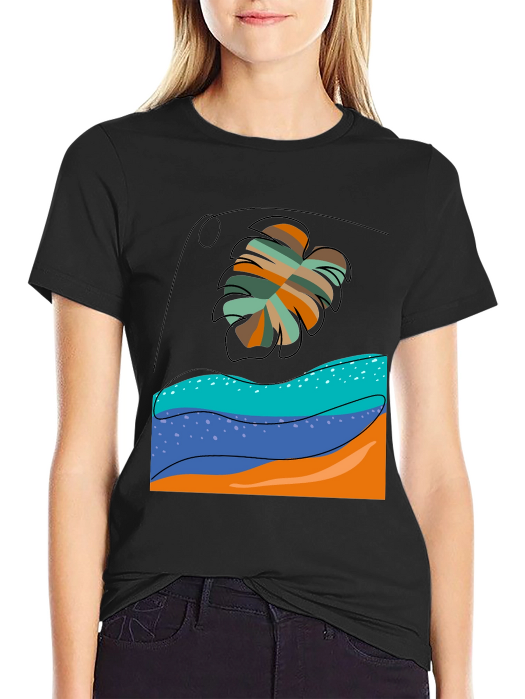 Tropical Leaf Graphic Tee - Black Casual T-Shirt