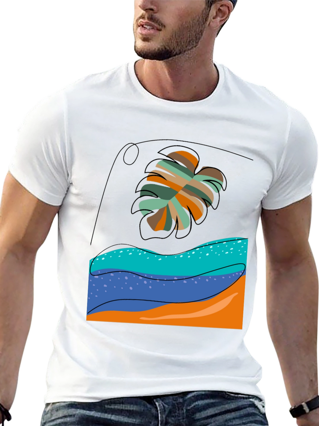 Tropical Leaf Graphic Tee - Black Casual T-Shirt