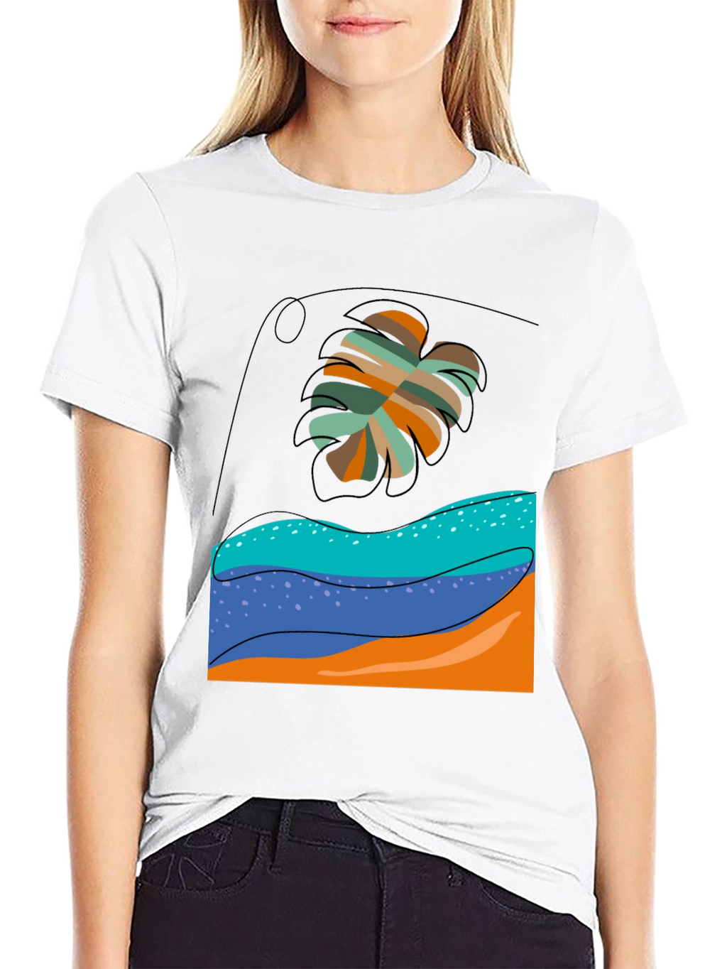 Tropical Leaf Graphic Tee - Black Casual T-Shirt