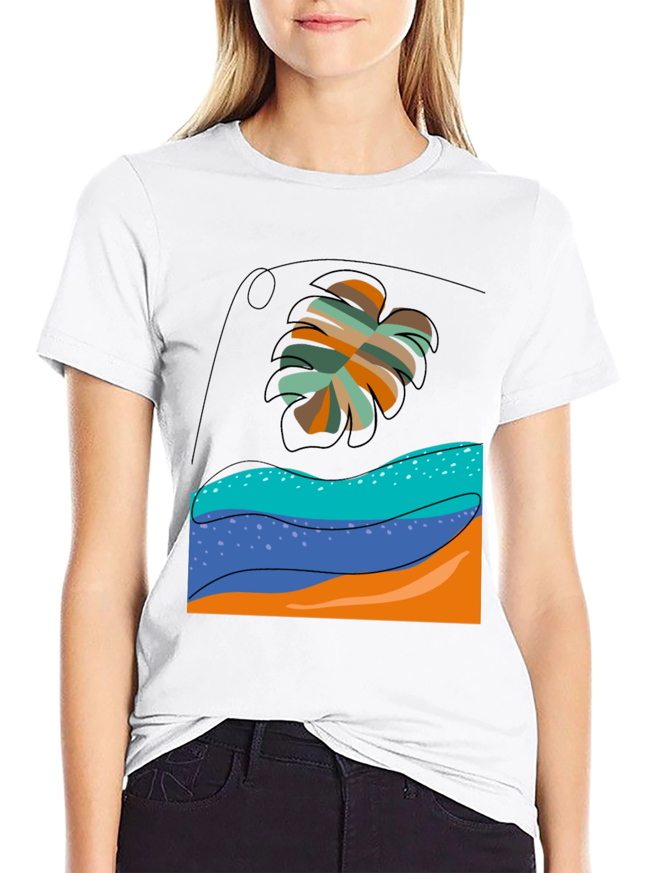 Tropical Leaf Graphic Tee - Black Casual T-Shirt