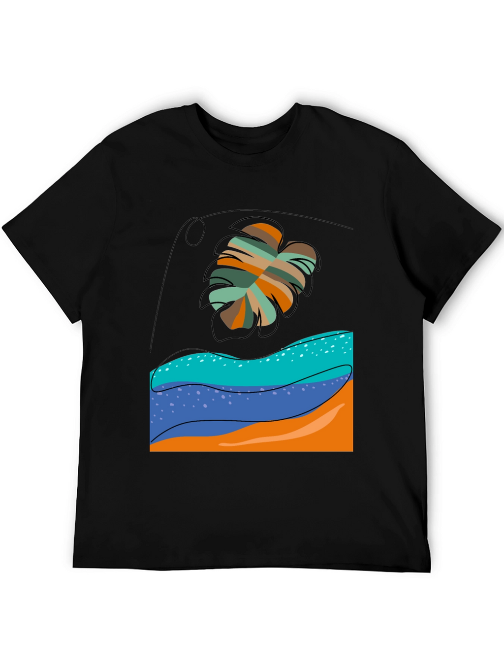 Tropical Leaf Graphic Tee - Black Casual T-Shirt