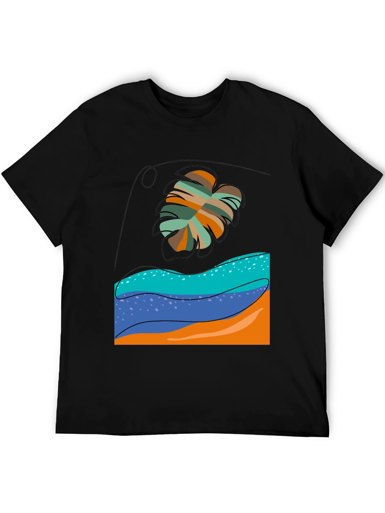 Tropical Leaf Graphic Tee - Black Casual T-Shirt