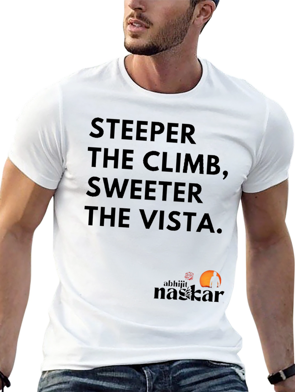 Motivational Tee: Steeper Climb Sweeter Vista Black T-Shirt