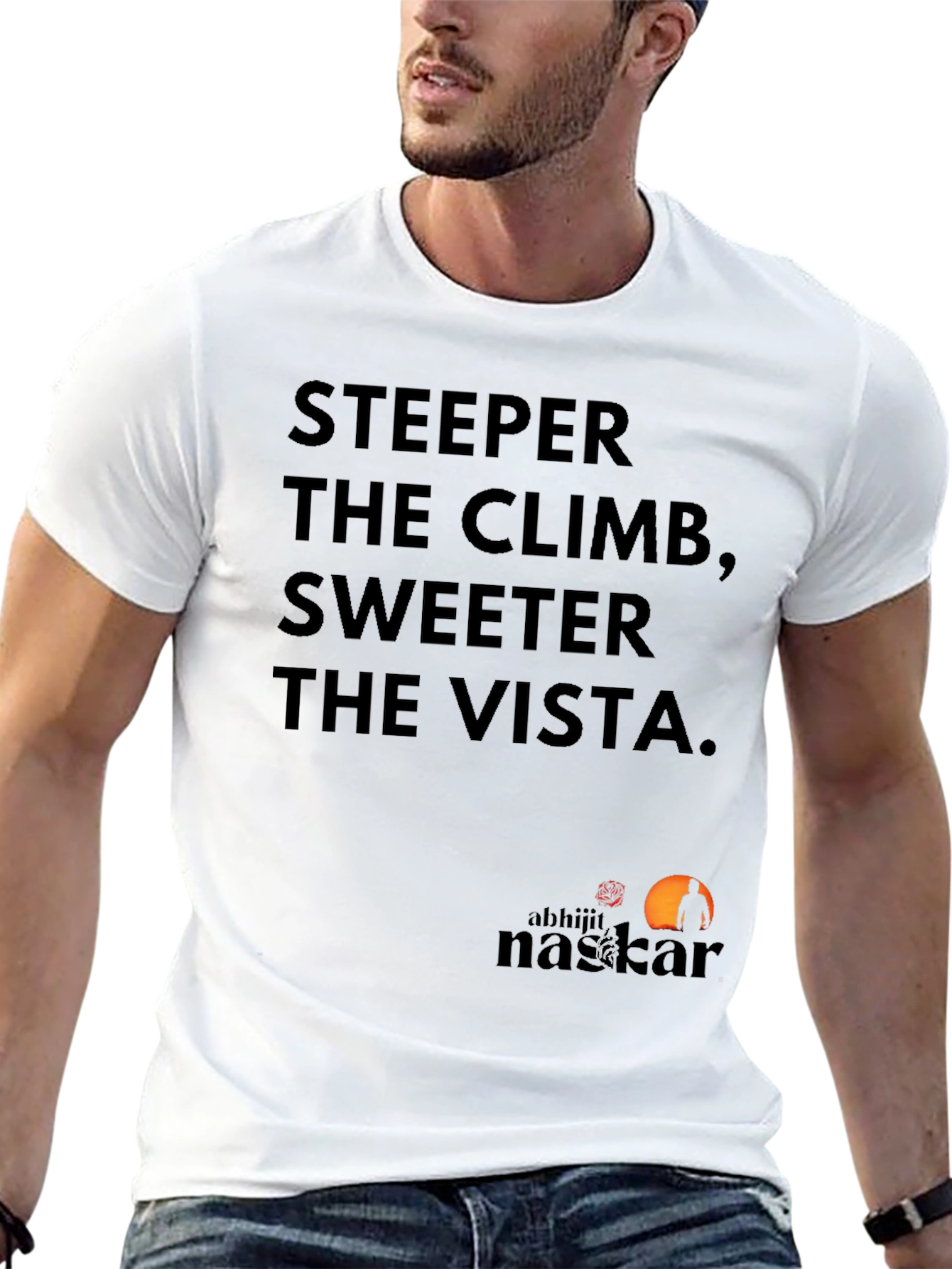 Motivational Tee: Steeper Climb Sweeter Vista Black T-Shirt