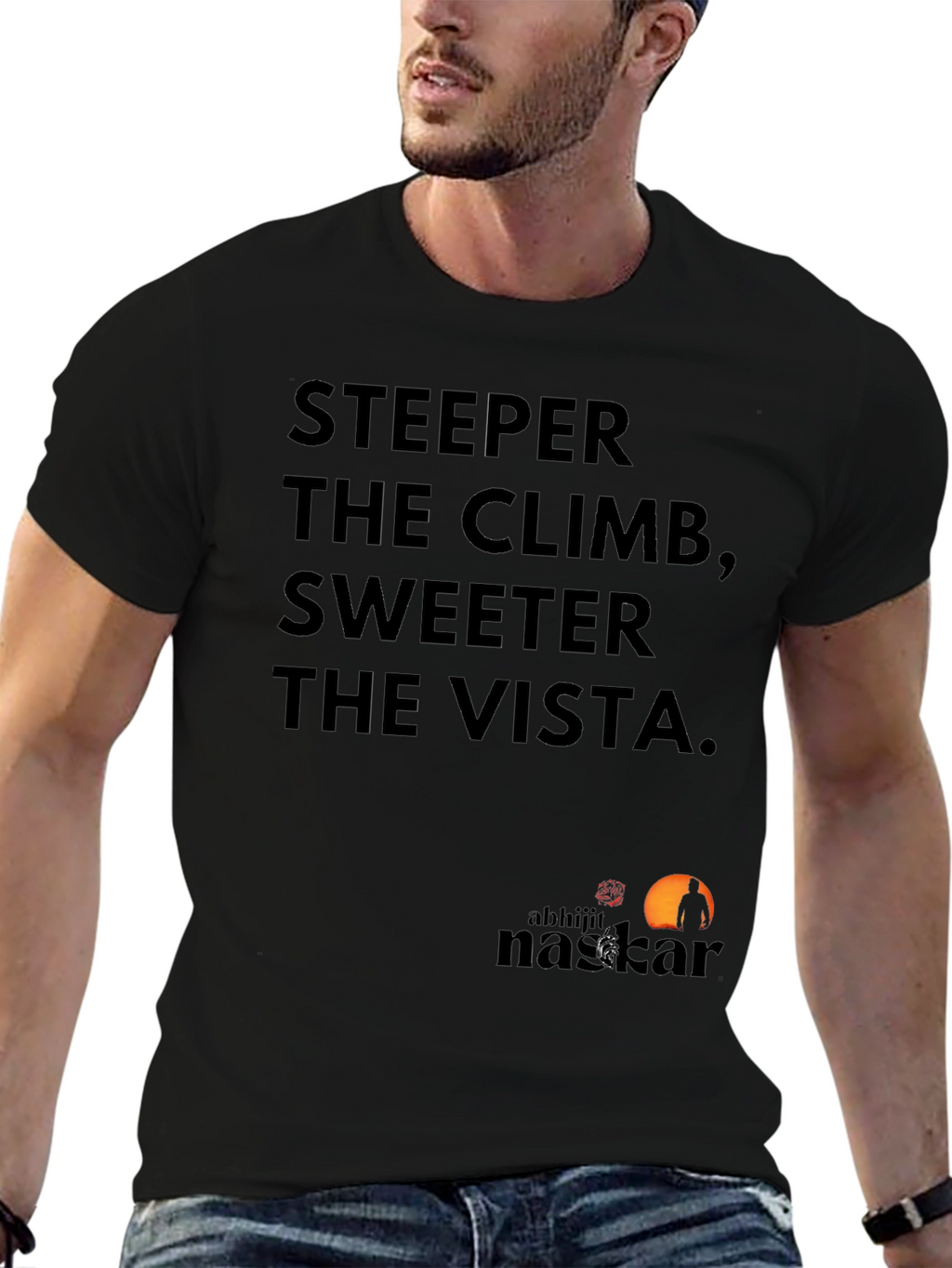Motivational Tee: Steeper Climb Sweeter Vista Black T-Shirt