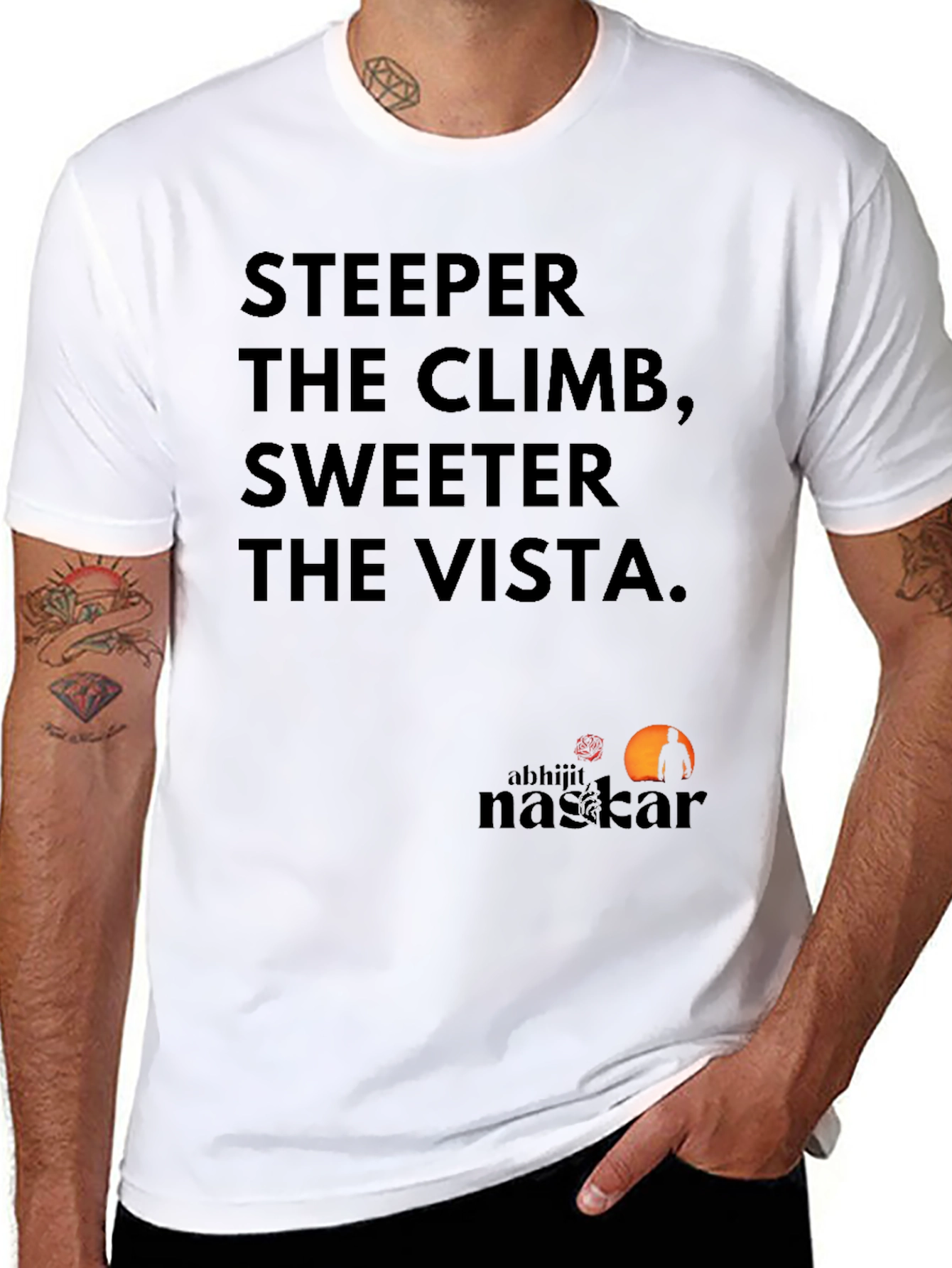 Motivational Tee: Steeper Climb Sweeter Vista Black T-Shirt