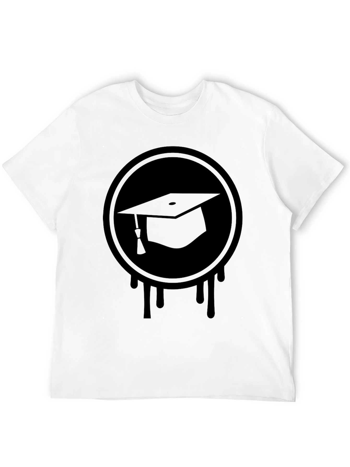 Graduation Cap Drip Tee - Black Graphic T-Shirt