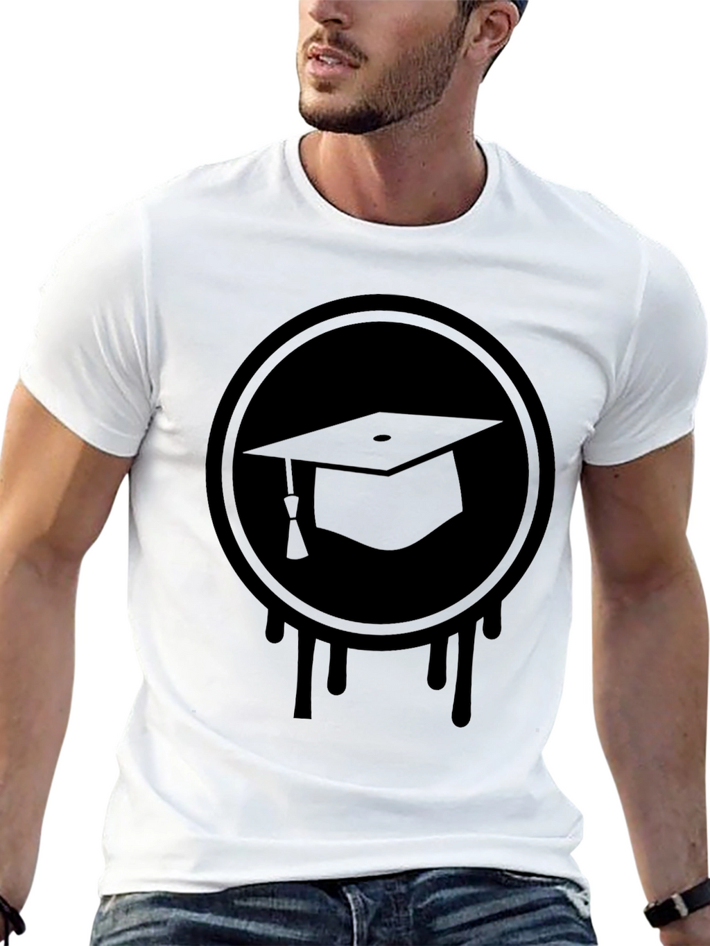 Graduation Cap Drip Tee - Black Graphic T-Shirt