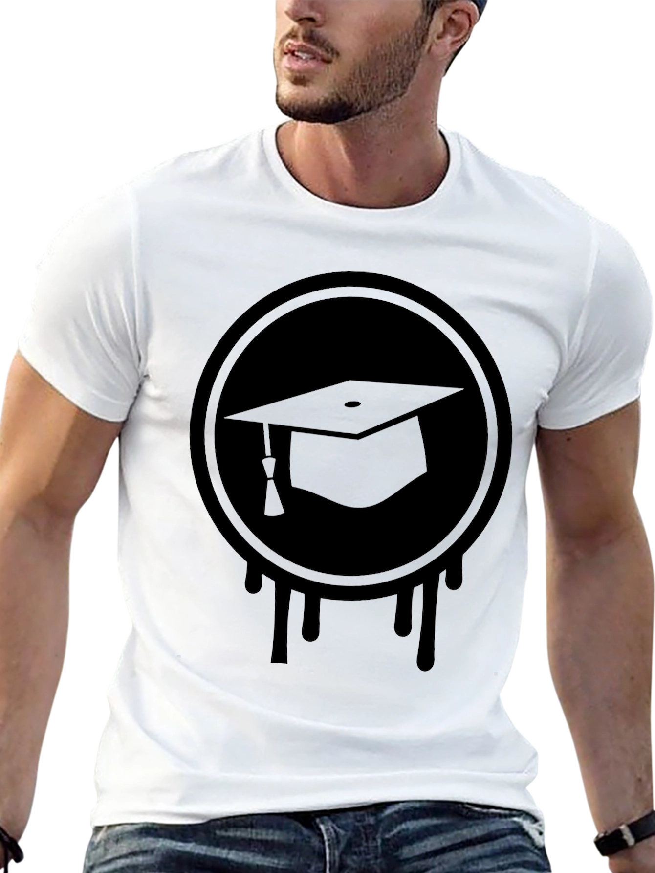 Graduation Cap Drip Tee - Black Graphic T-Shirt