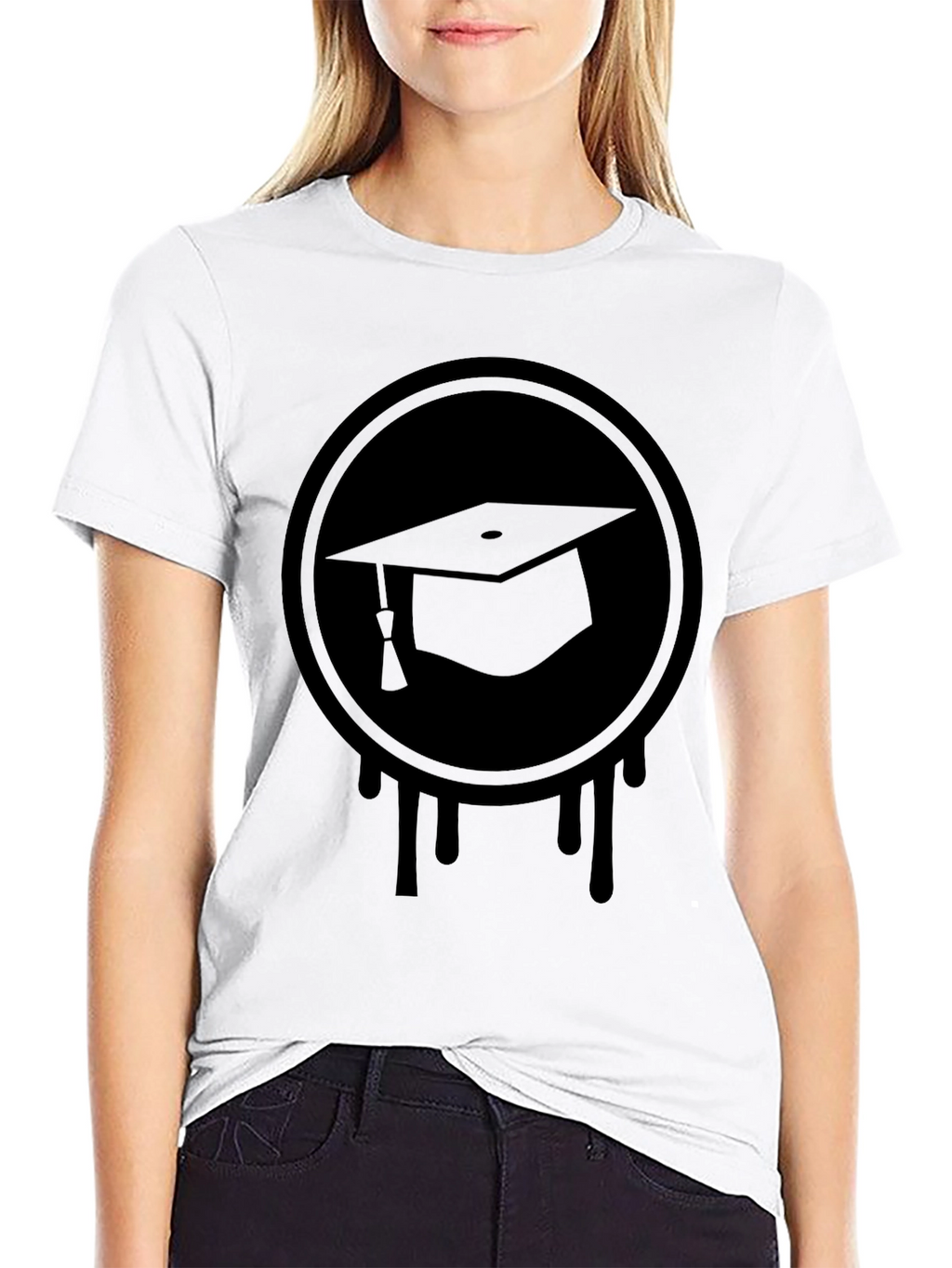 Graduation Cap Drip Tee - Black Graphic T-Shirt