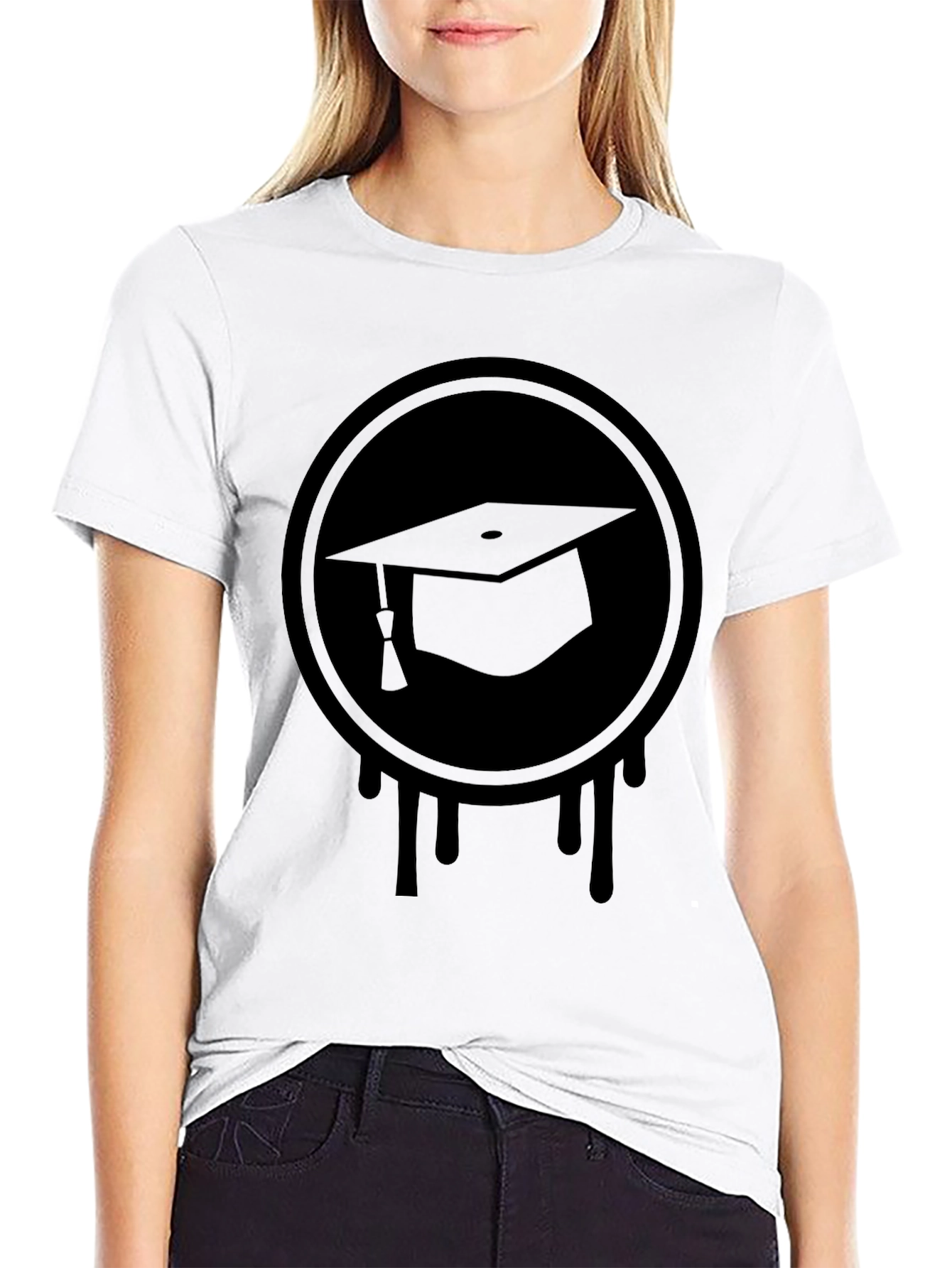 Graduation Cap Drip Tee - Black Graphic T-Shirt
