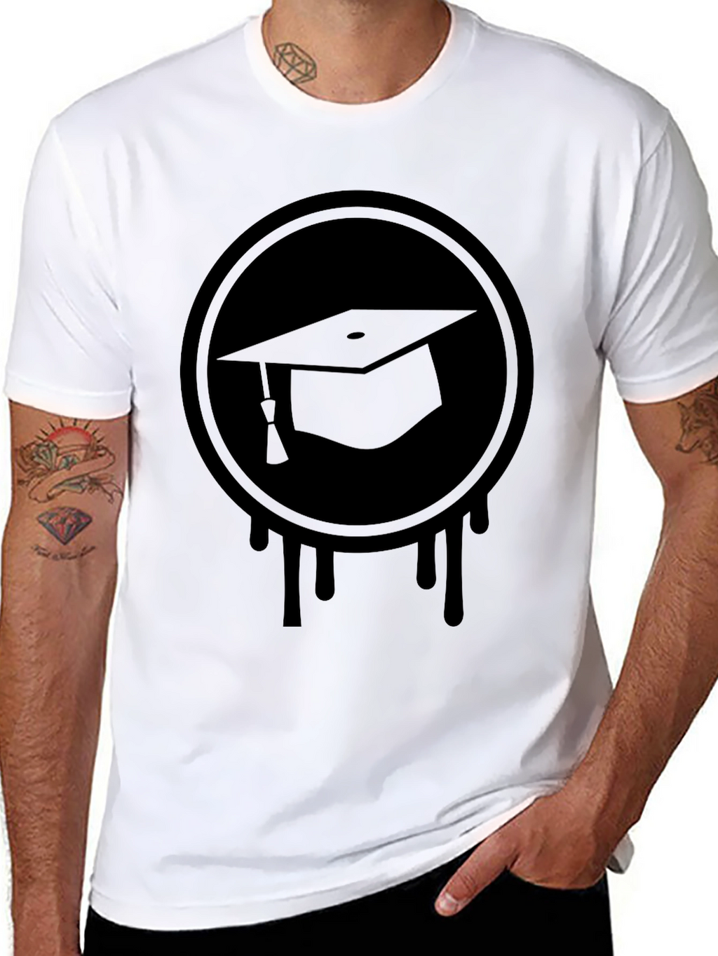 Graduation Cap Drip Tee - Black Graphic T-Shirt