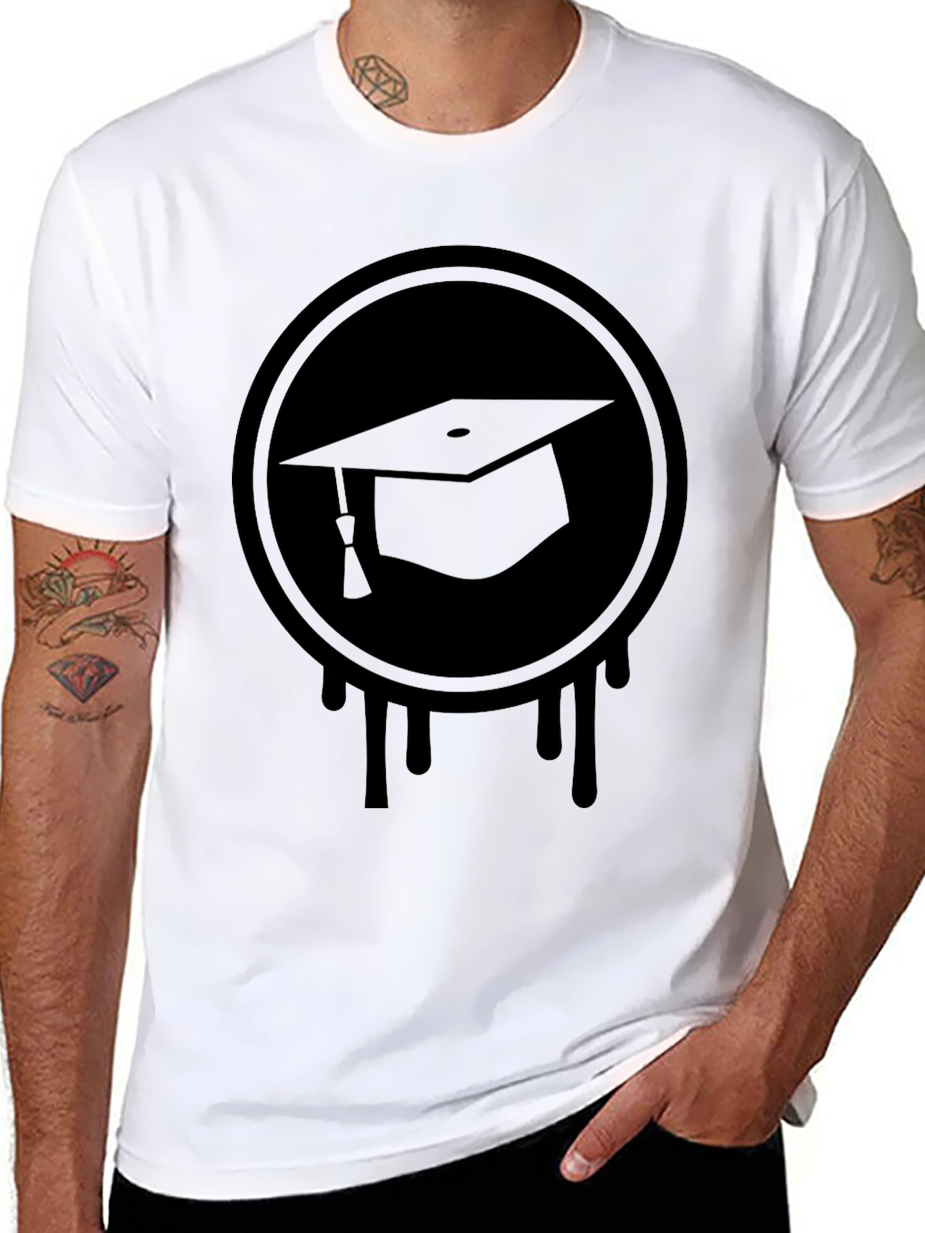 Graduation Cap Drip Tee - Black Graphic T-Shirt