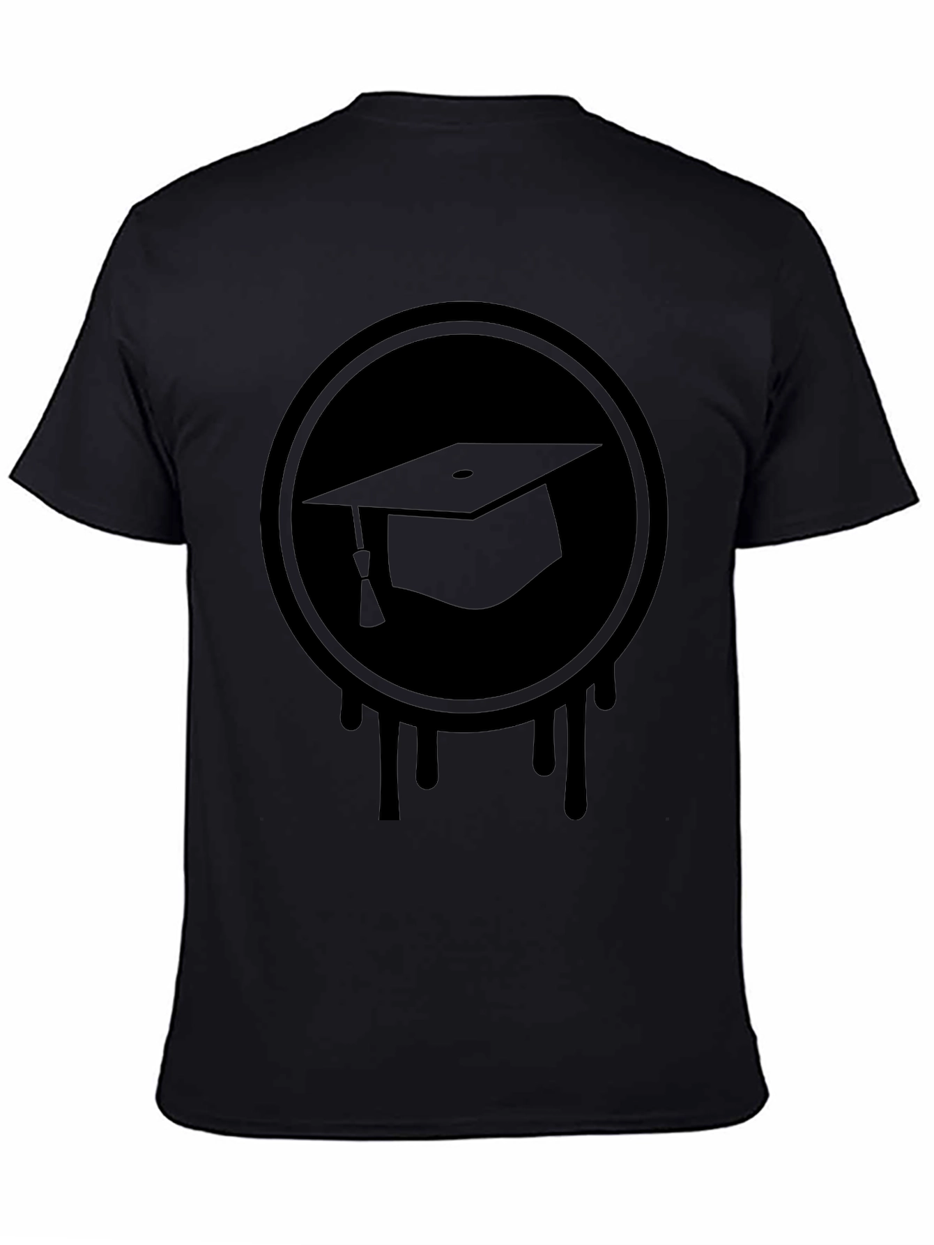 Graduation Cap Drip Tee - Black Graphic T-Shirt