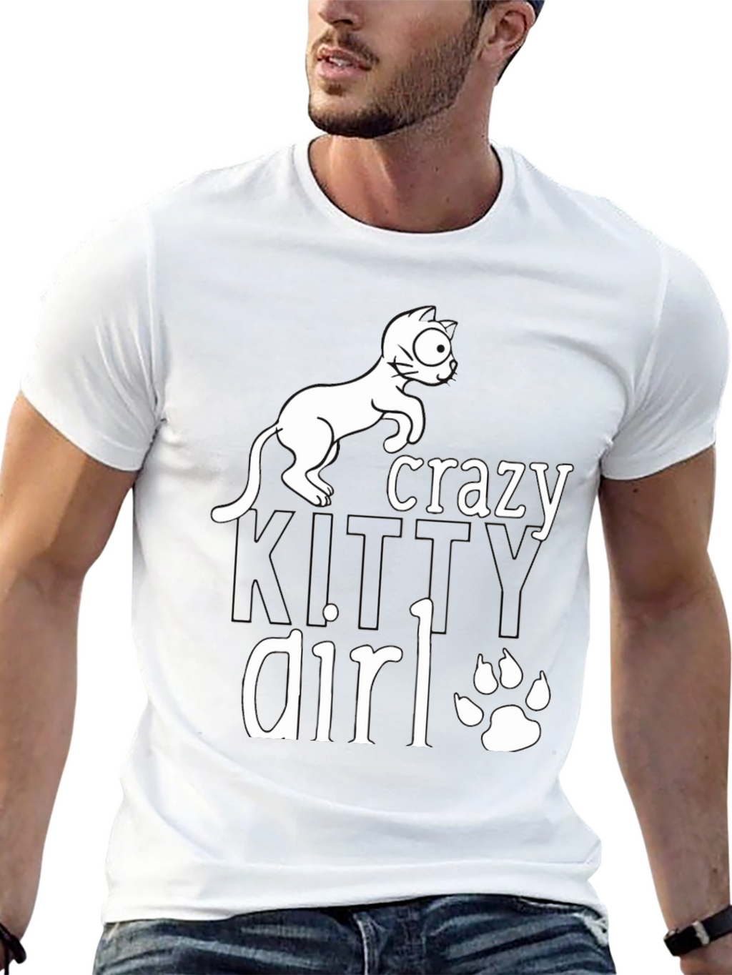 Crazy Cat Girl T-Shirt - Black Cotton Tee