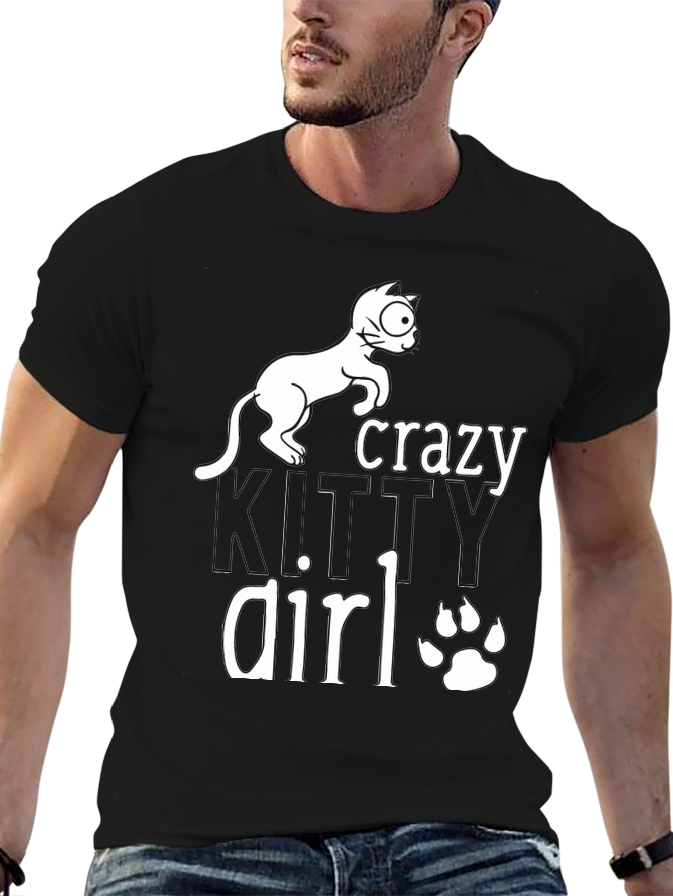 Crazy Cat Girl T-Shirt - Black Cotton Tee