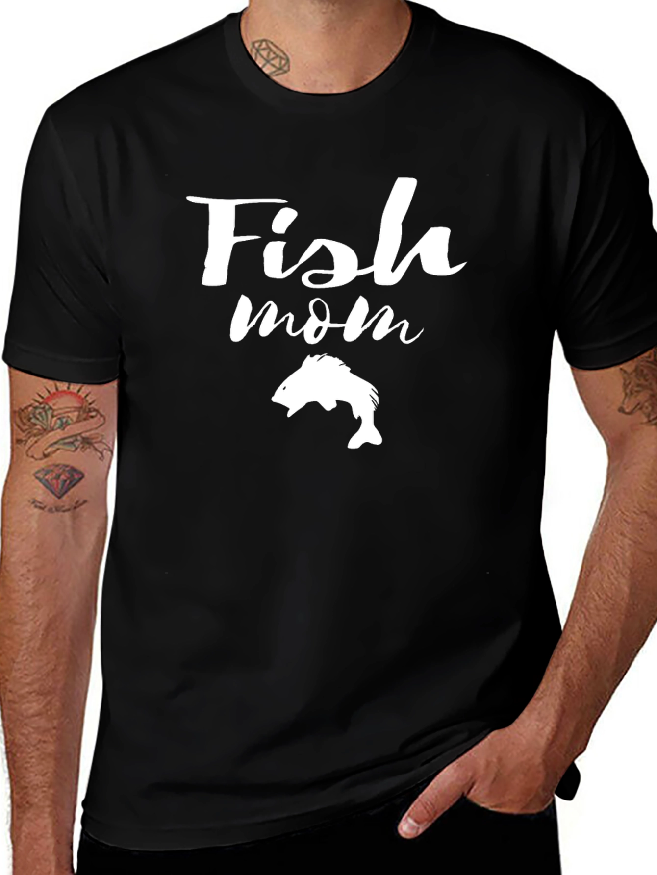 Fish Mom Graphic Tee - Black Cotton T-Shirt