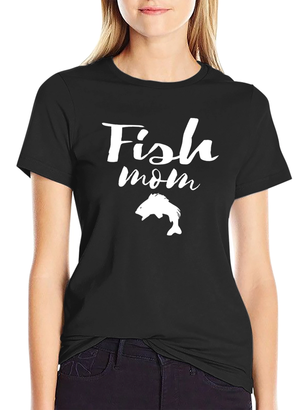 Fish Mom Graphic Tee - Black Cotton T-Shirt