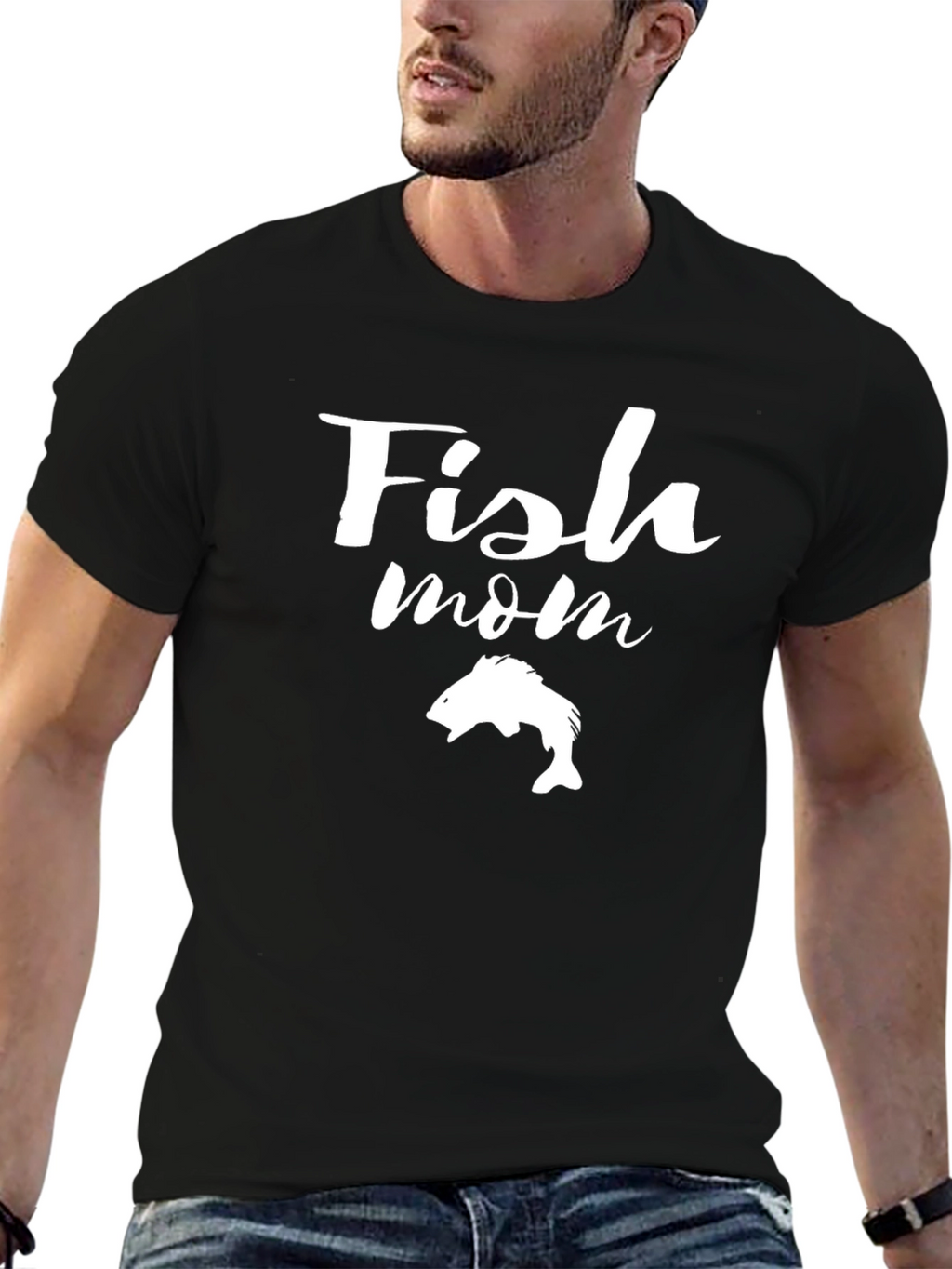 Fish Mom Graphic Tee - Black Cotton T-Shirt